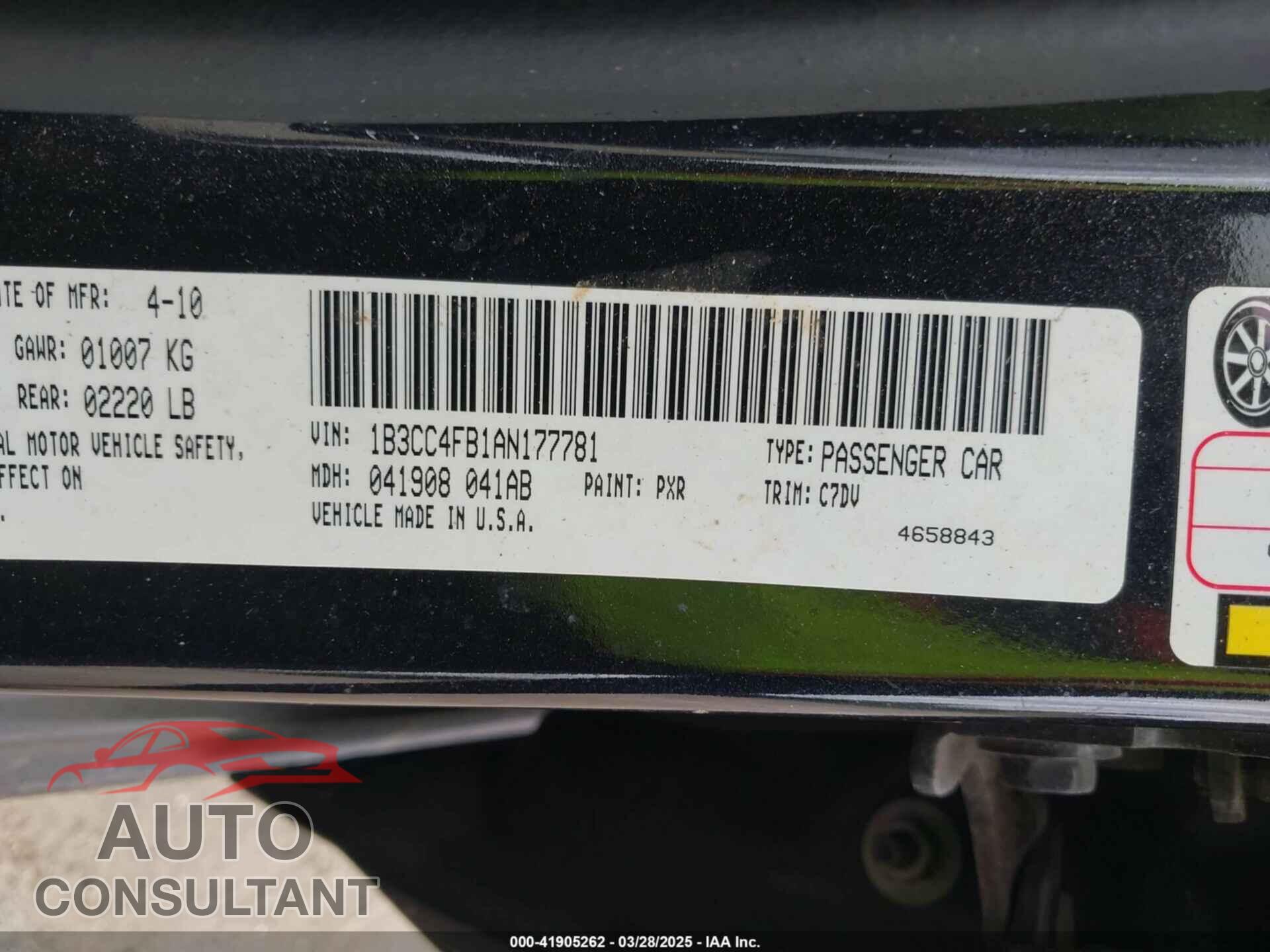DODGE AVENGER 2010 - 1B3CC4FB1AN177781