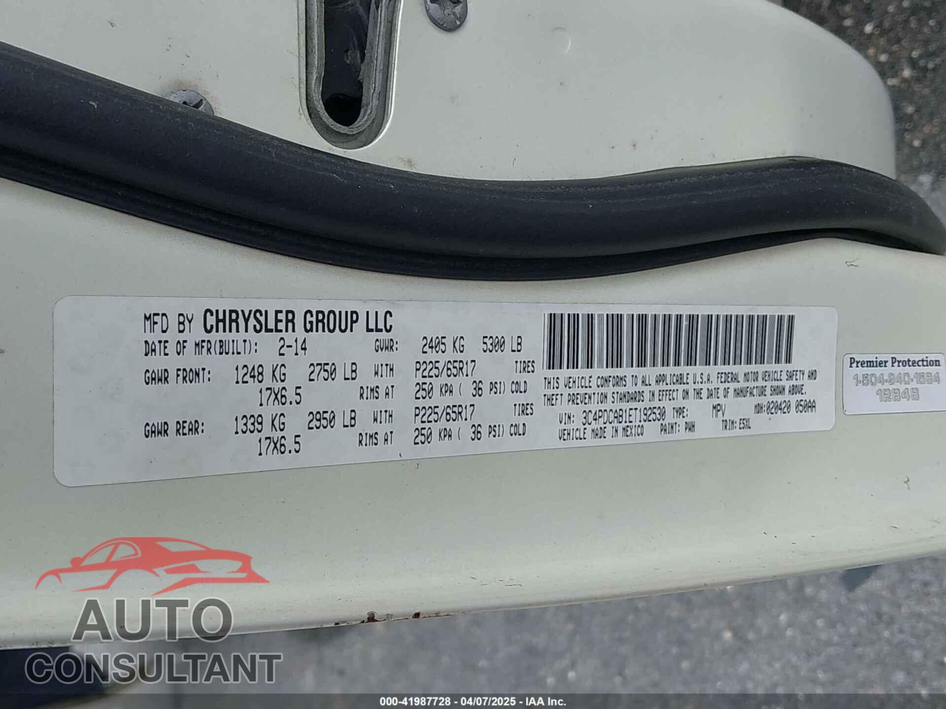 DODGE JOURNEY 2014 - 3C4PDCAB1ET192530