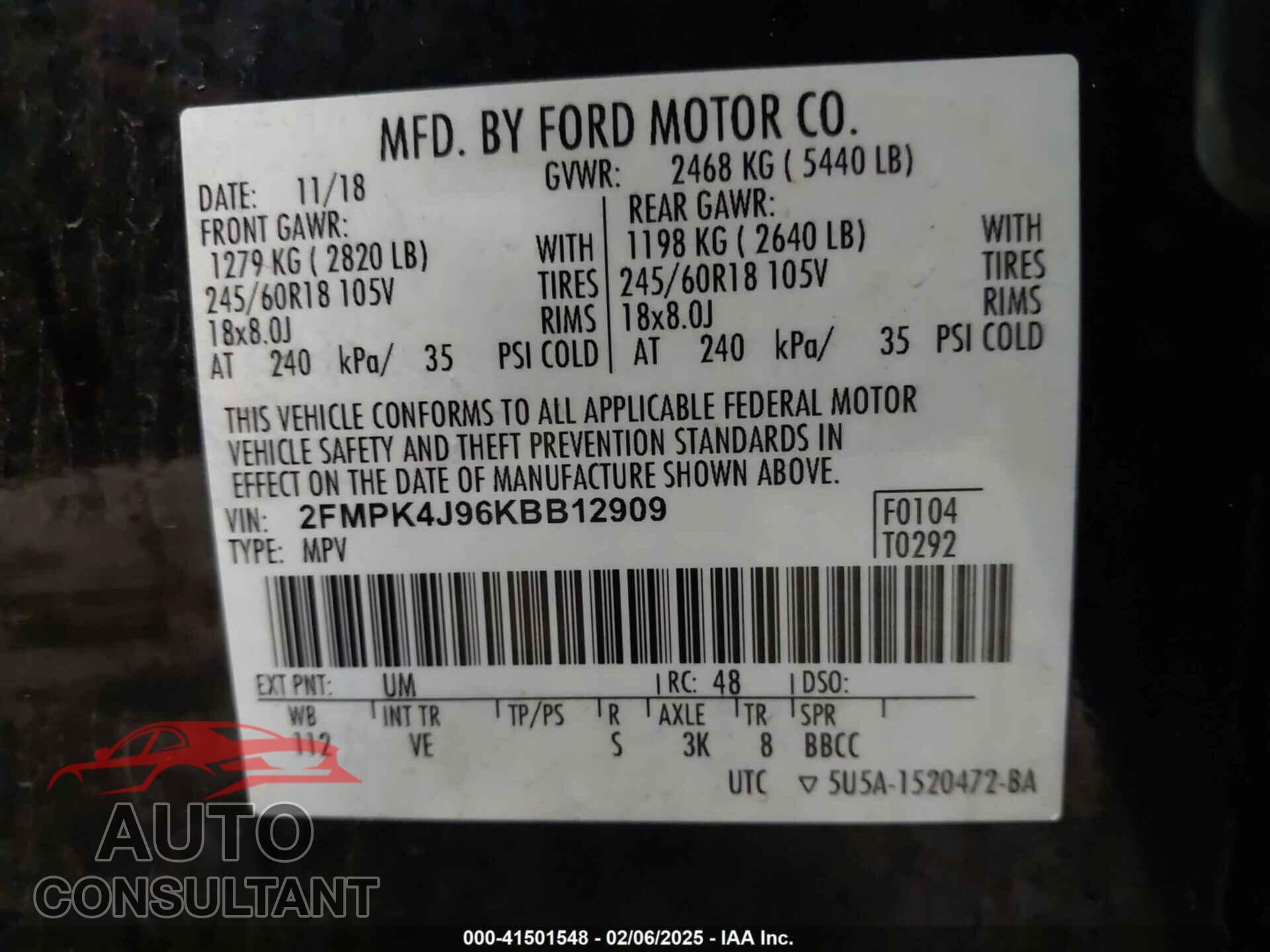 FORD EDGE 2019 - 2FMPK4J96KBB12909
