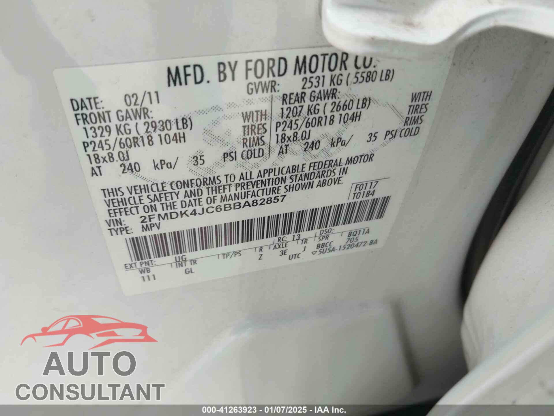 FORD EDGE 2011 - 2FMDK4JC6BBA82857