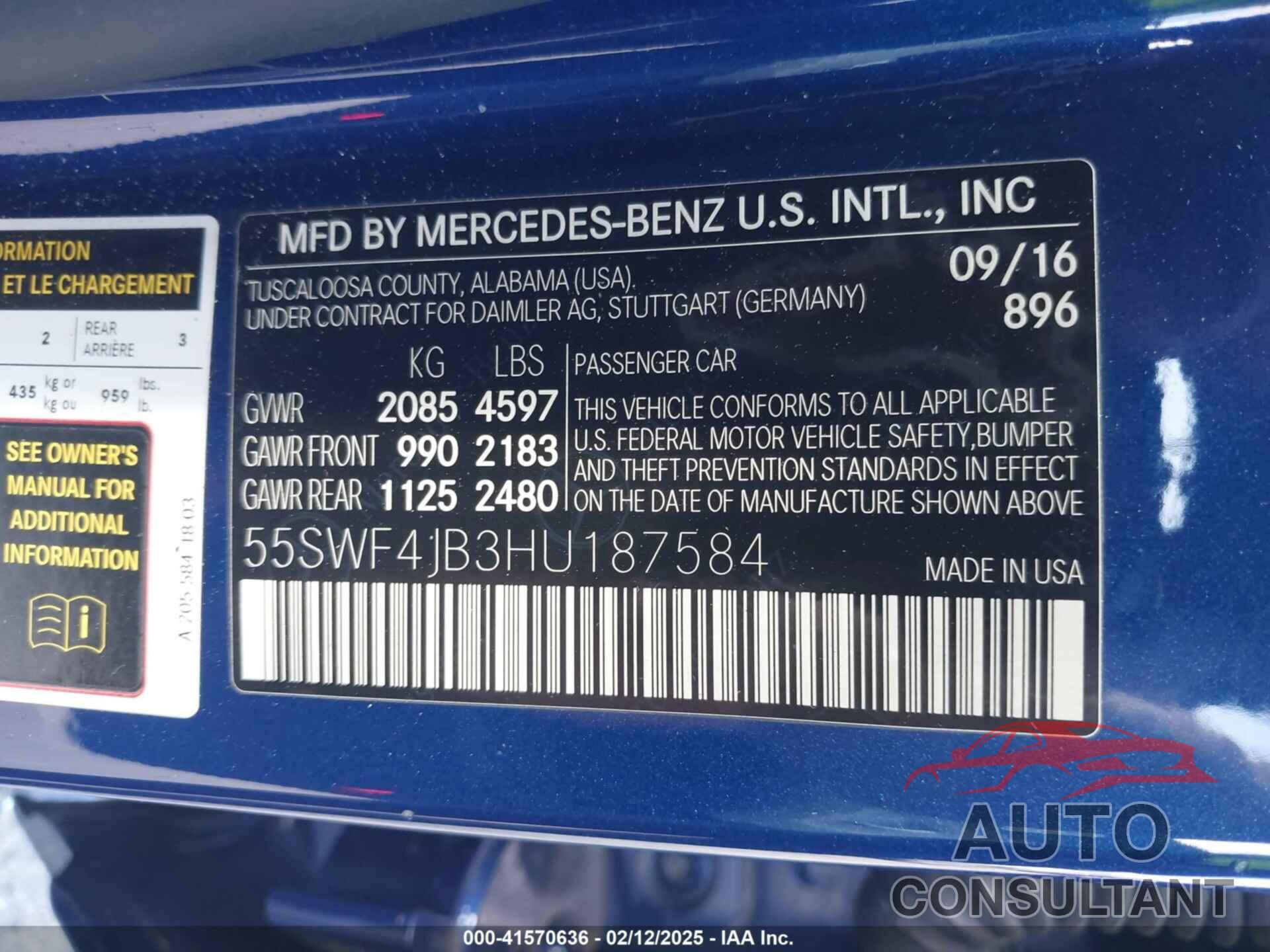 MERCEDES-BENZ C 300 2017 - 55SWF4JB3HU187584