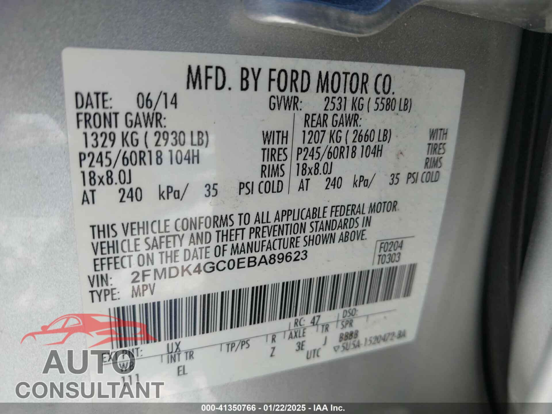FORD EDGE 2014 - 2FMDK4GC0EBA89623