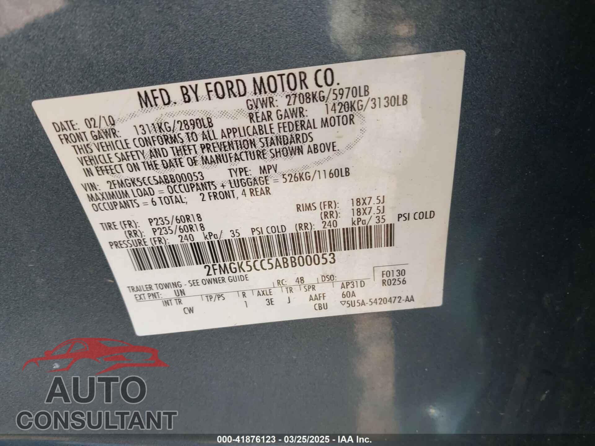 FORD FLEX 2010 - 2FMGK5CC5ABB00053