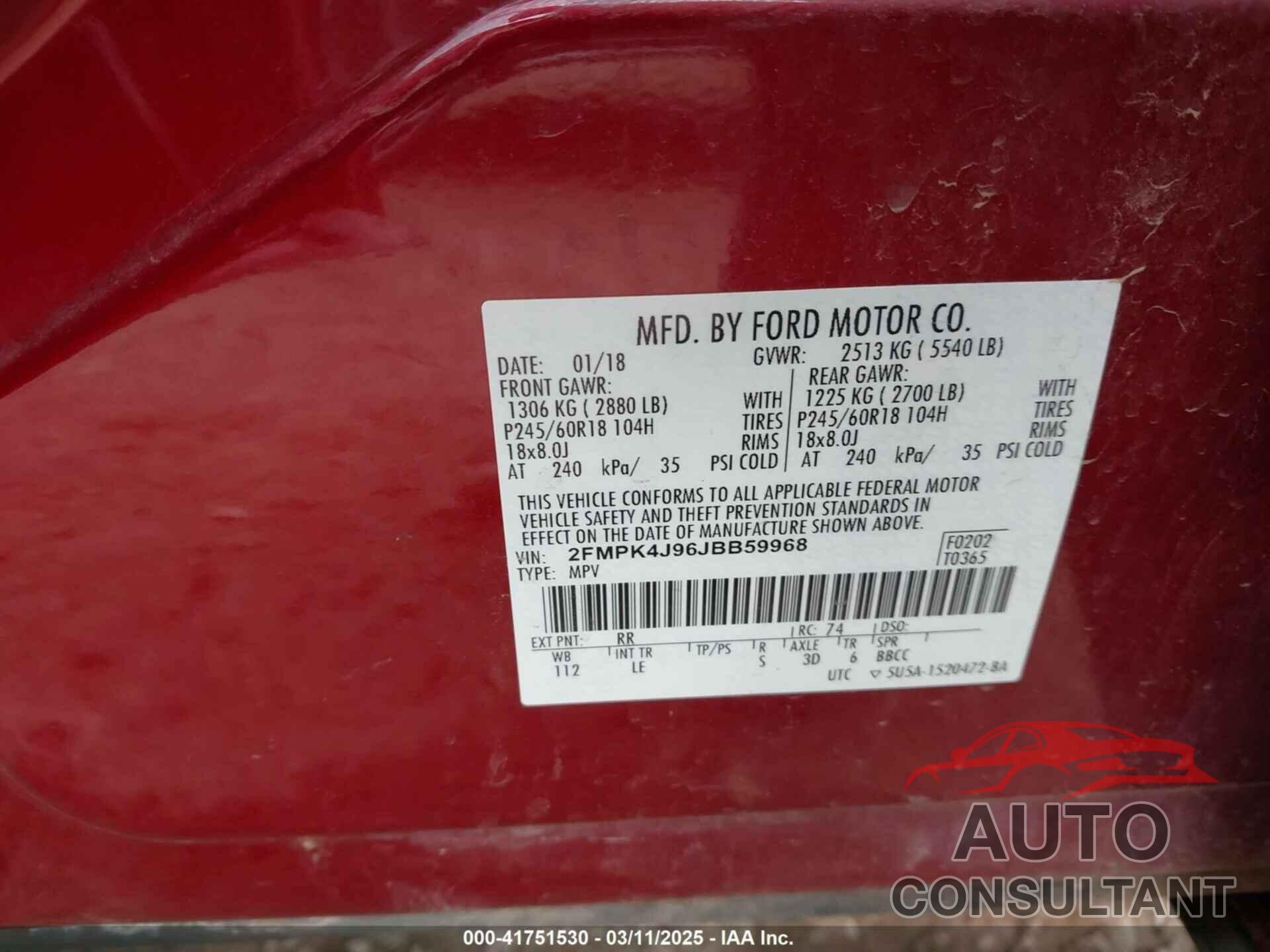 FORD EDGE 2018 - 2FMPK4J96JBB59968