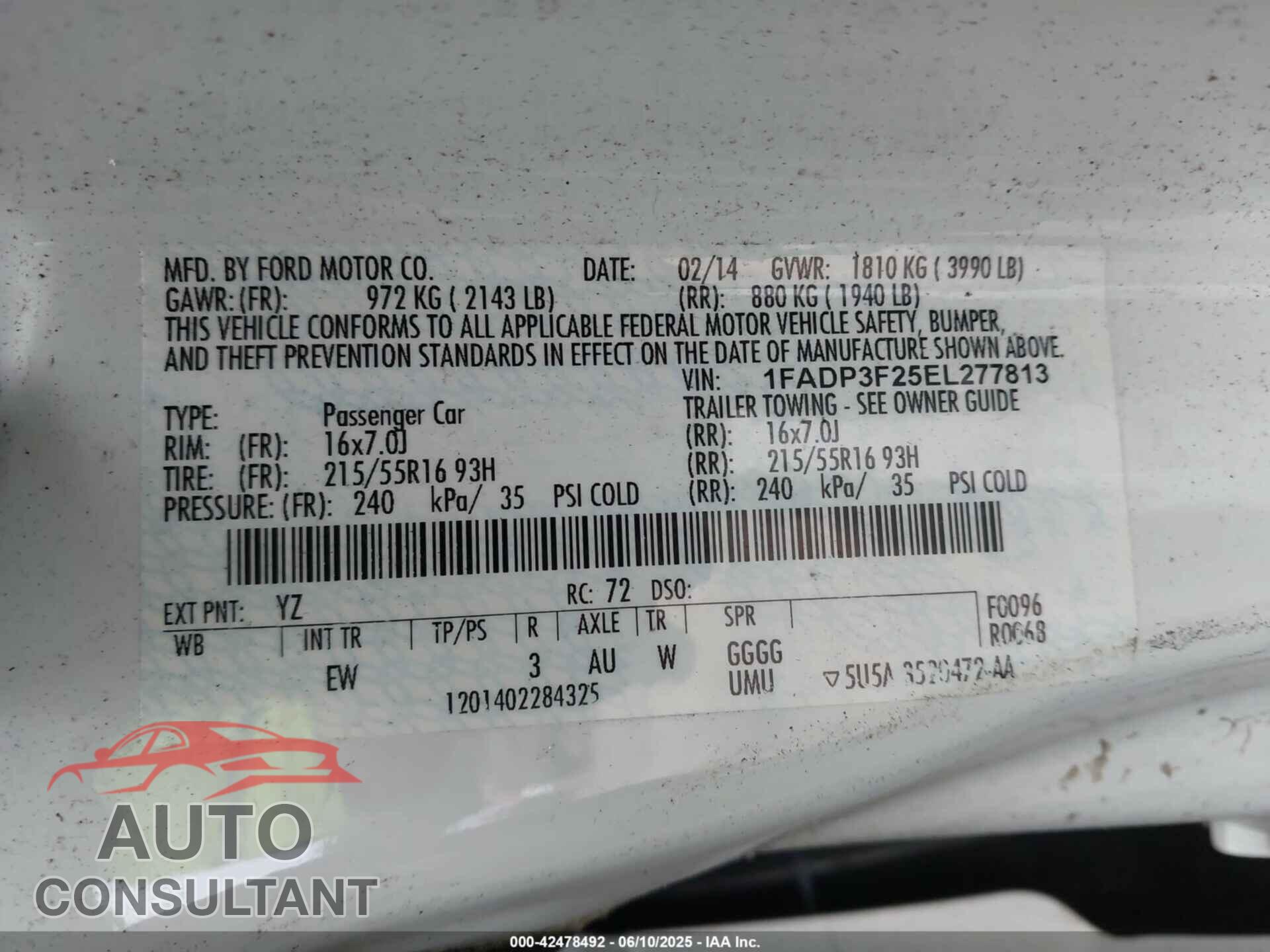 FORD FOCUS 2014 - 1FADP3F25EL277813