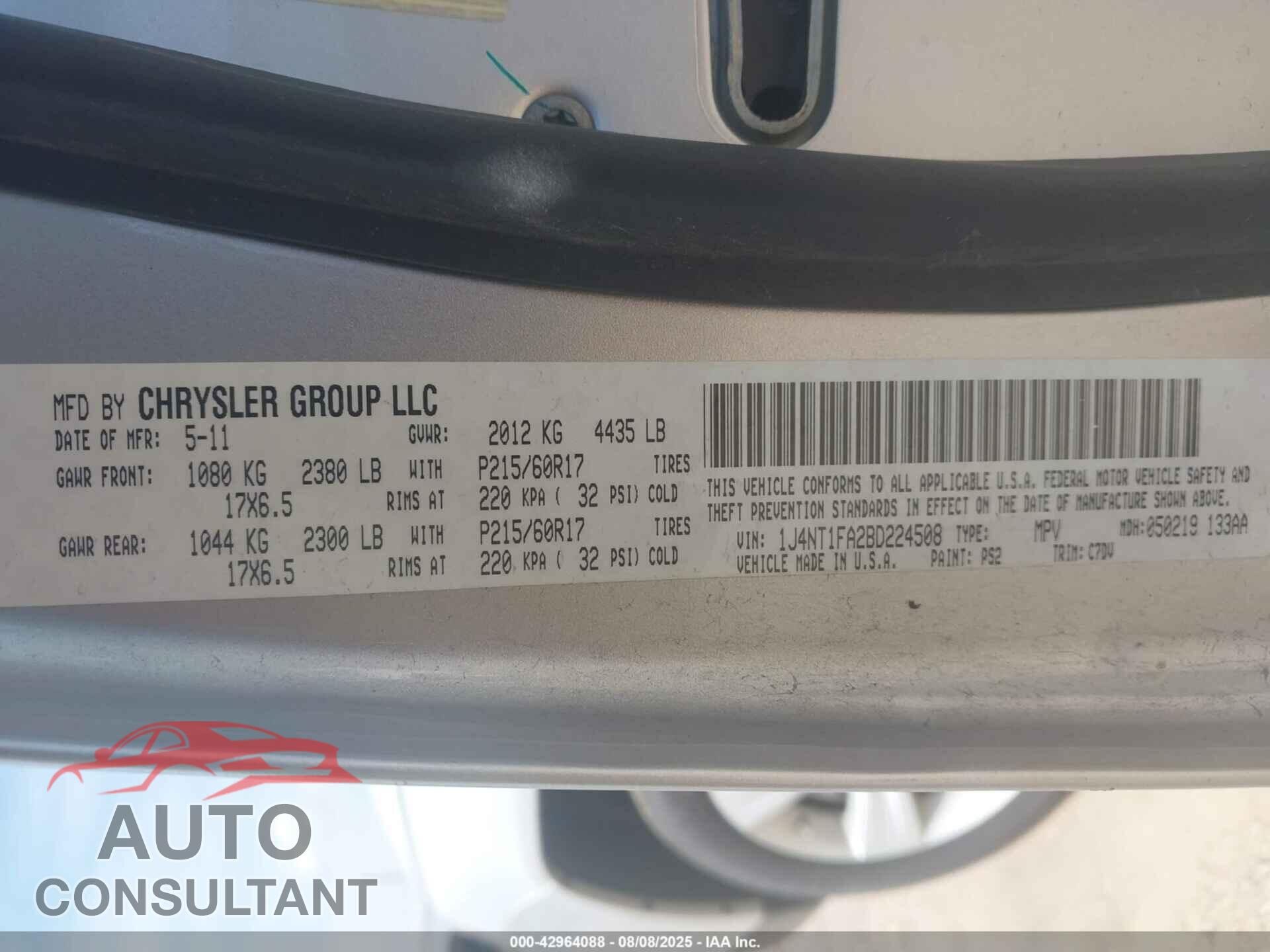 JEEP COMPASS 2011 - 1J4NT1FA2BD224508