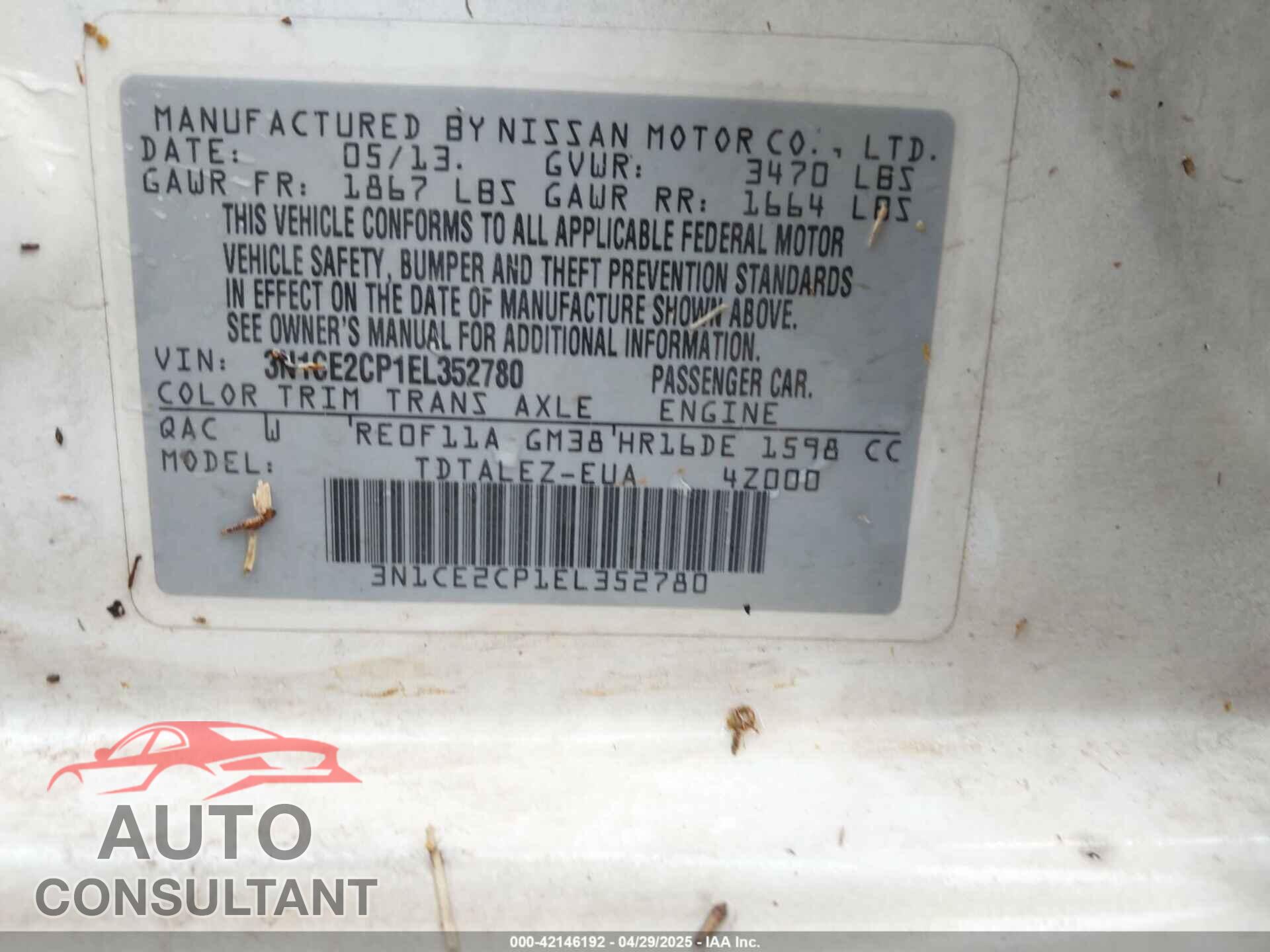 NISSAN VERSA NOTE 2014 - 3N1CE2CP1EL352780