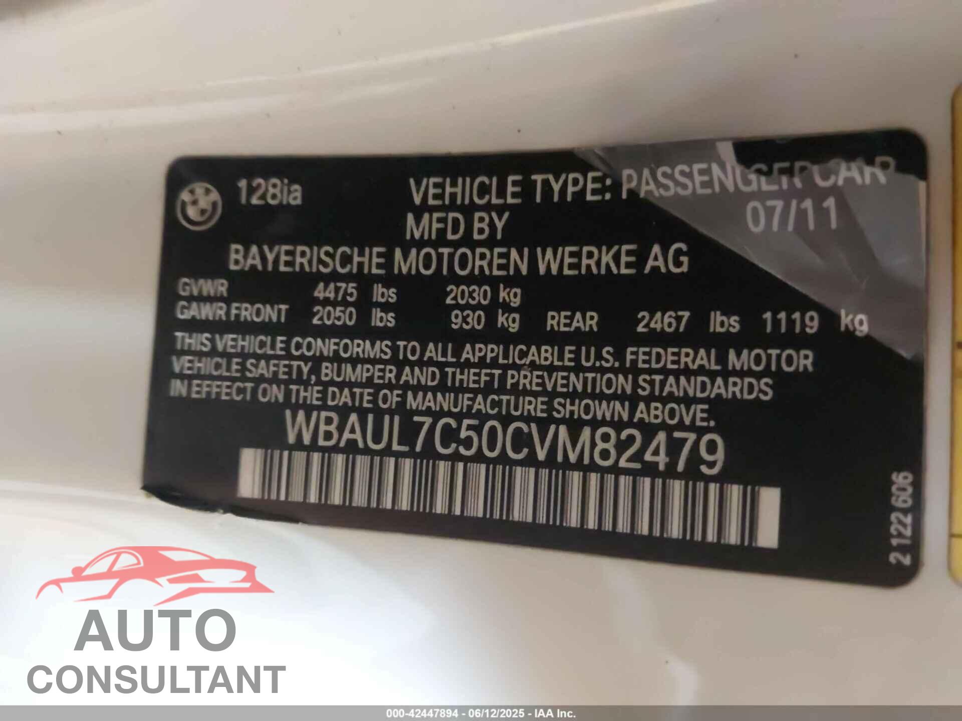 BMW 128I 2012 - WBAUL7C50CVM82479