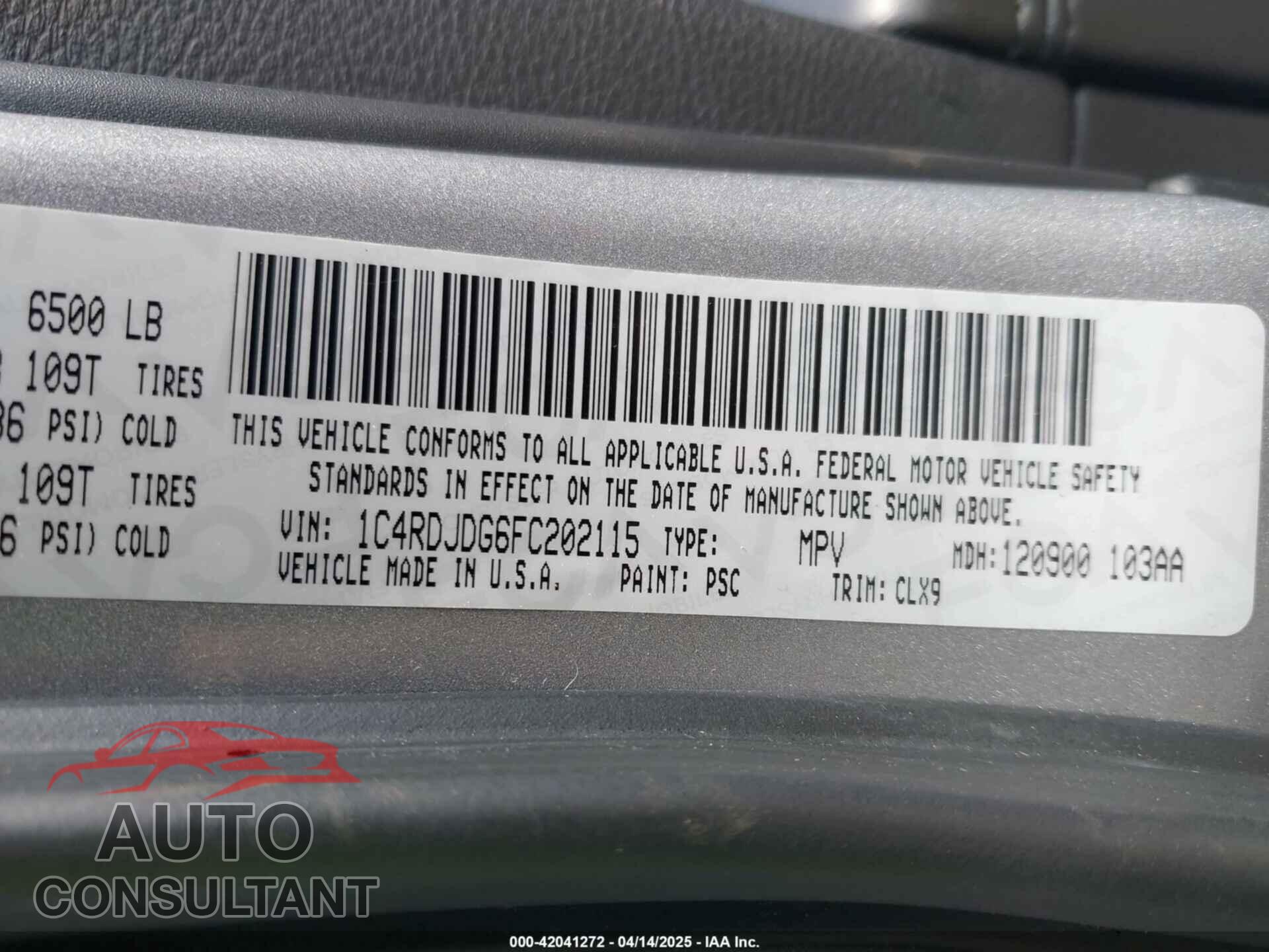 DODGE DURANGO 2015 - 1C4RDJDG6FC202115