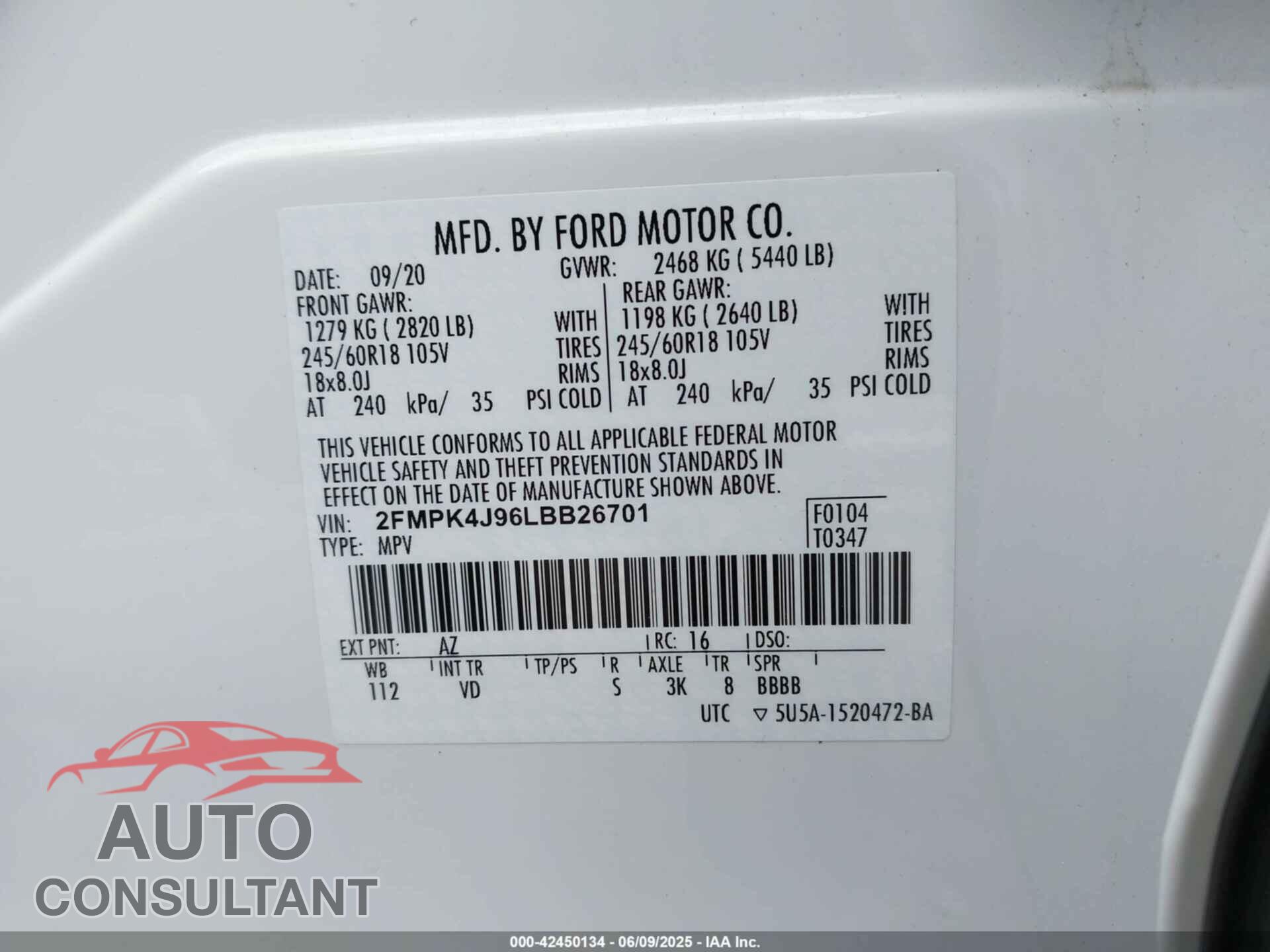 FORD EDGE 2020 - 2FMPK4J96LBB26701