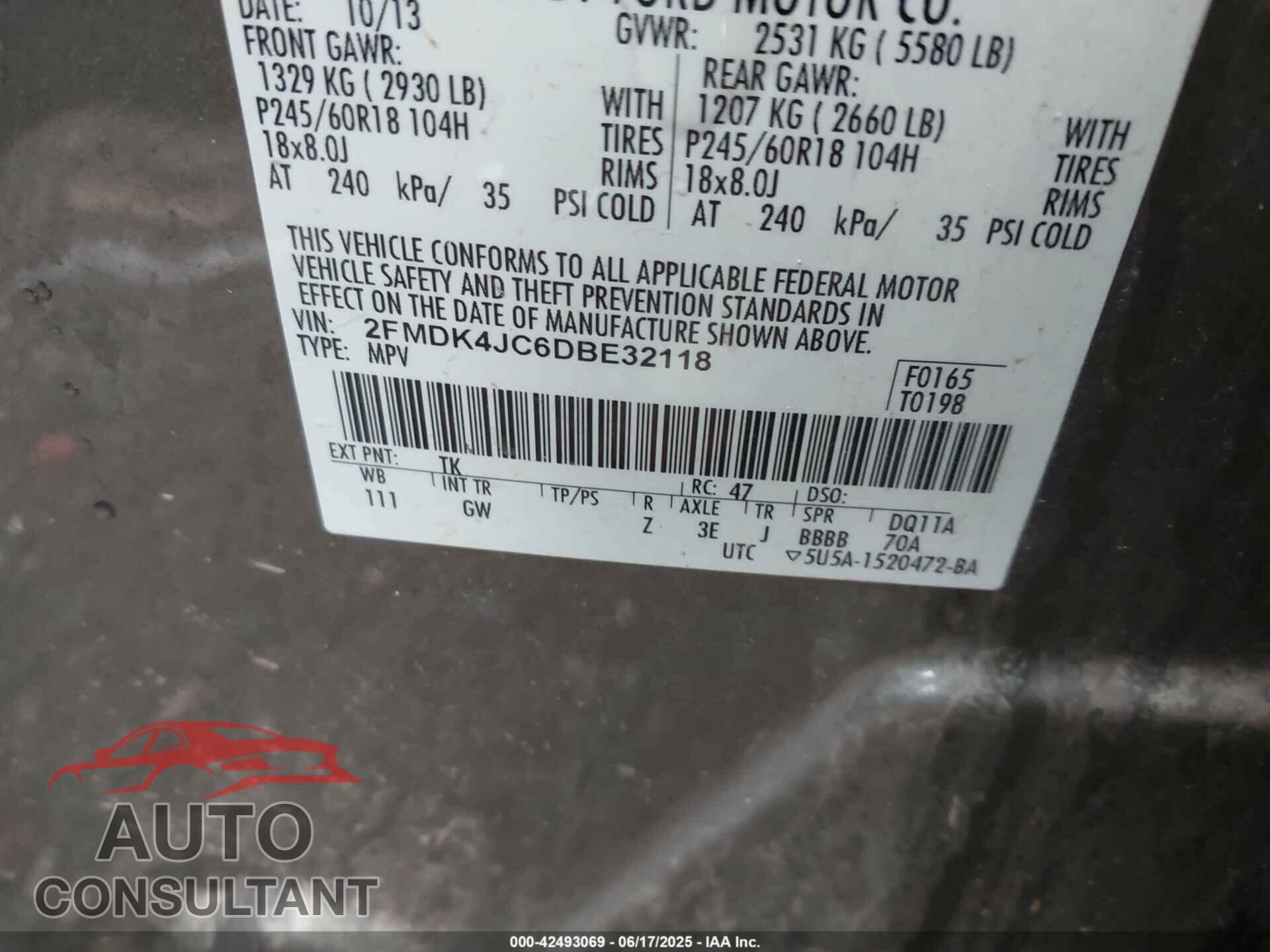 FORD EDGE 2013 - 2FMDK4JC6DBE32118