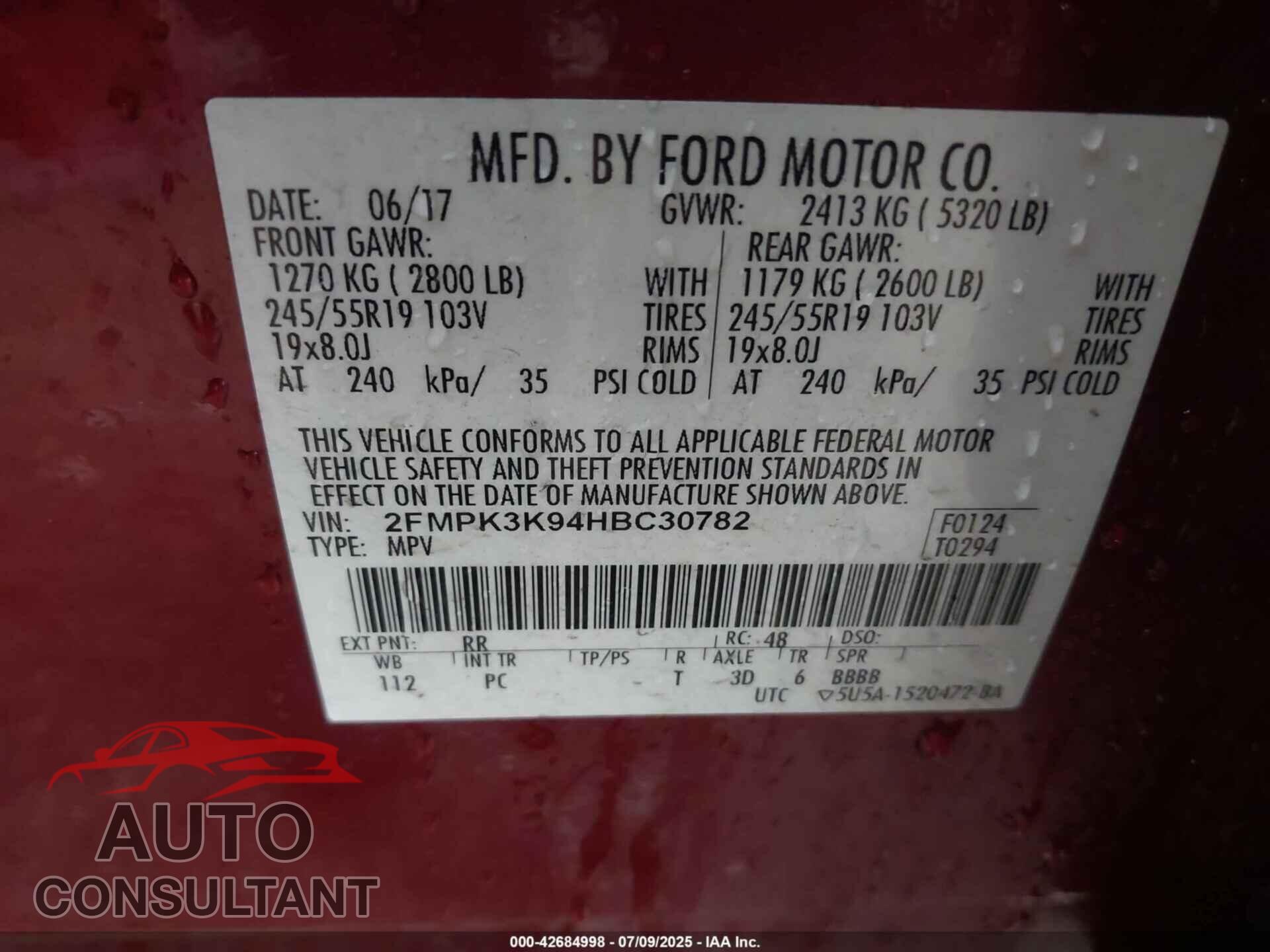 FORD EDGE 2017 - 2FMPK3K94HBC30782