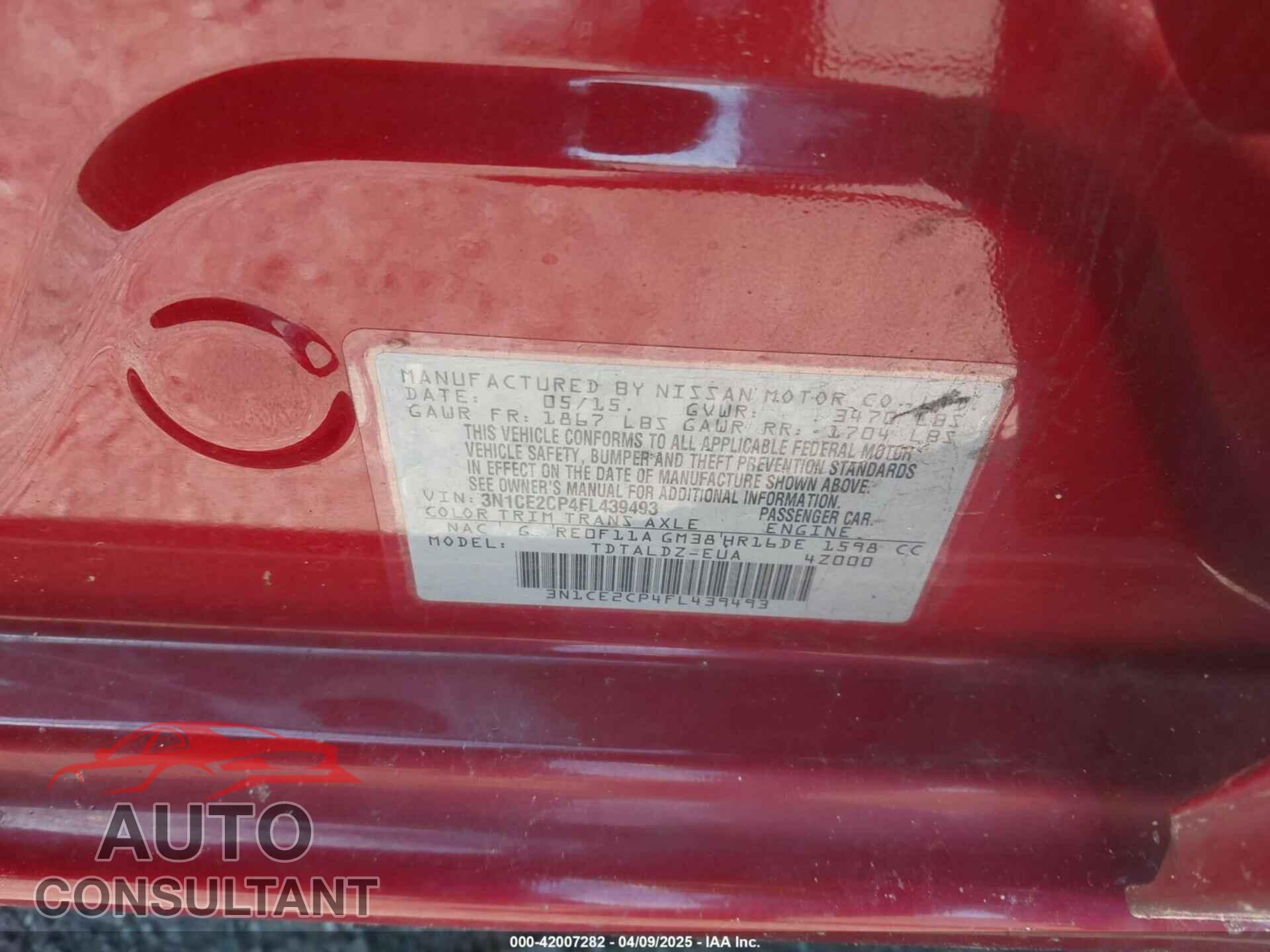 NISSAN VERSA NOTE 2015 - 3N1CE2CP4FL439493
