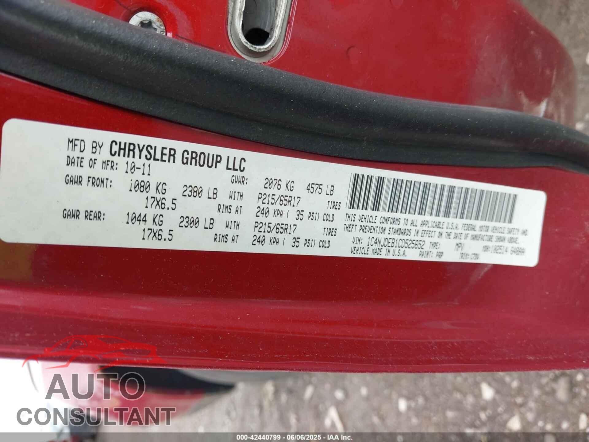 JEEP COMPASS 2012 - 1C4NJDEB1CD525652