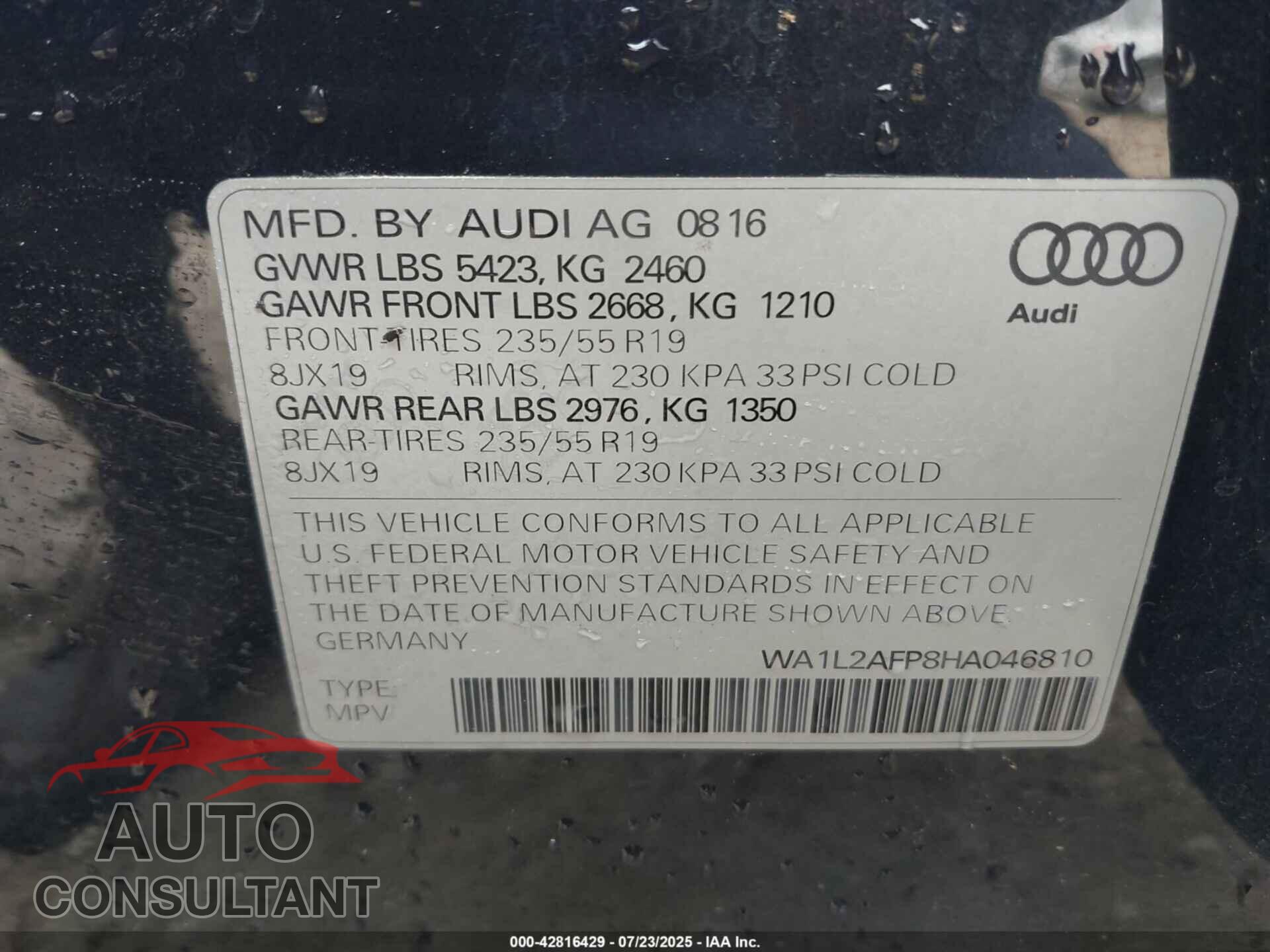 AUDI Q5 2017 - WA1L2AFP8HA046810