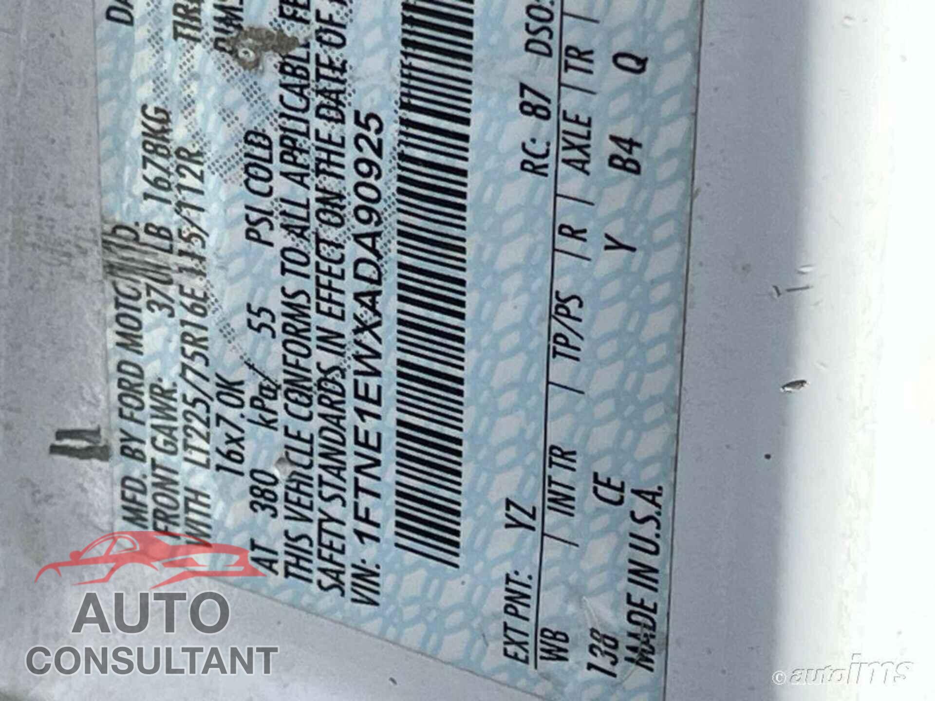 FORD E-150 2010 - 1FTNE1EWXADA90925