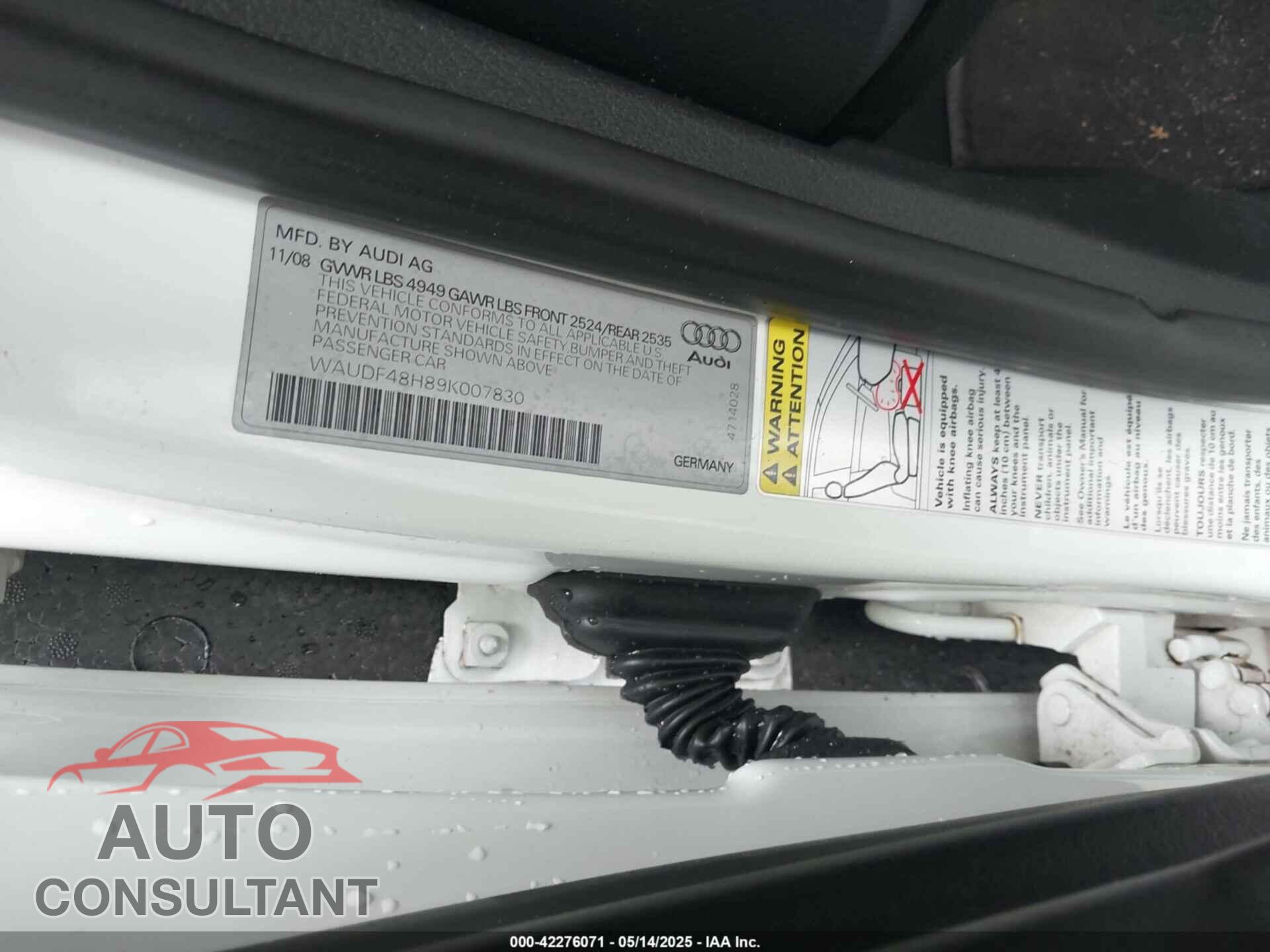 AUDI A4 2009 - WAUDF48H89K007830