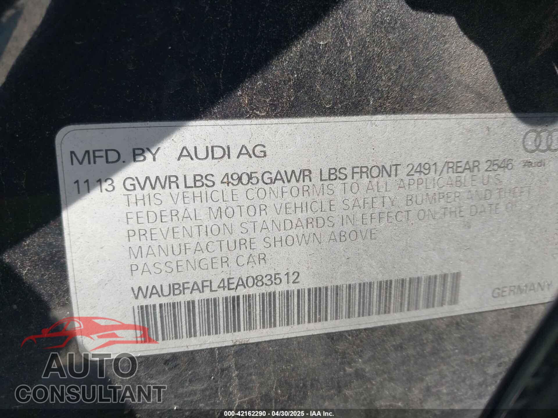AUDI A4 2014 - WAUBFAFL4EA083512