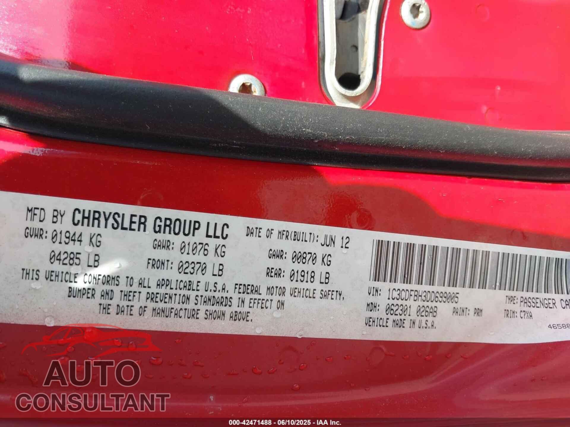 DODGE DART 2013 - 1C3CDFBH3DD699005