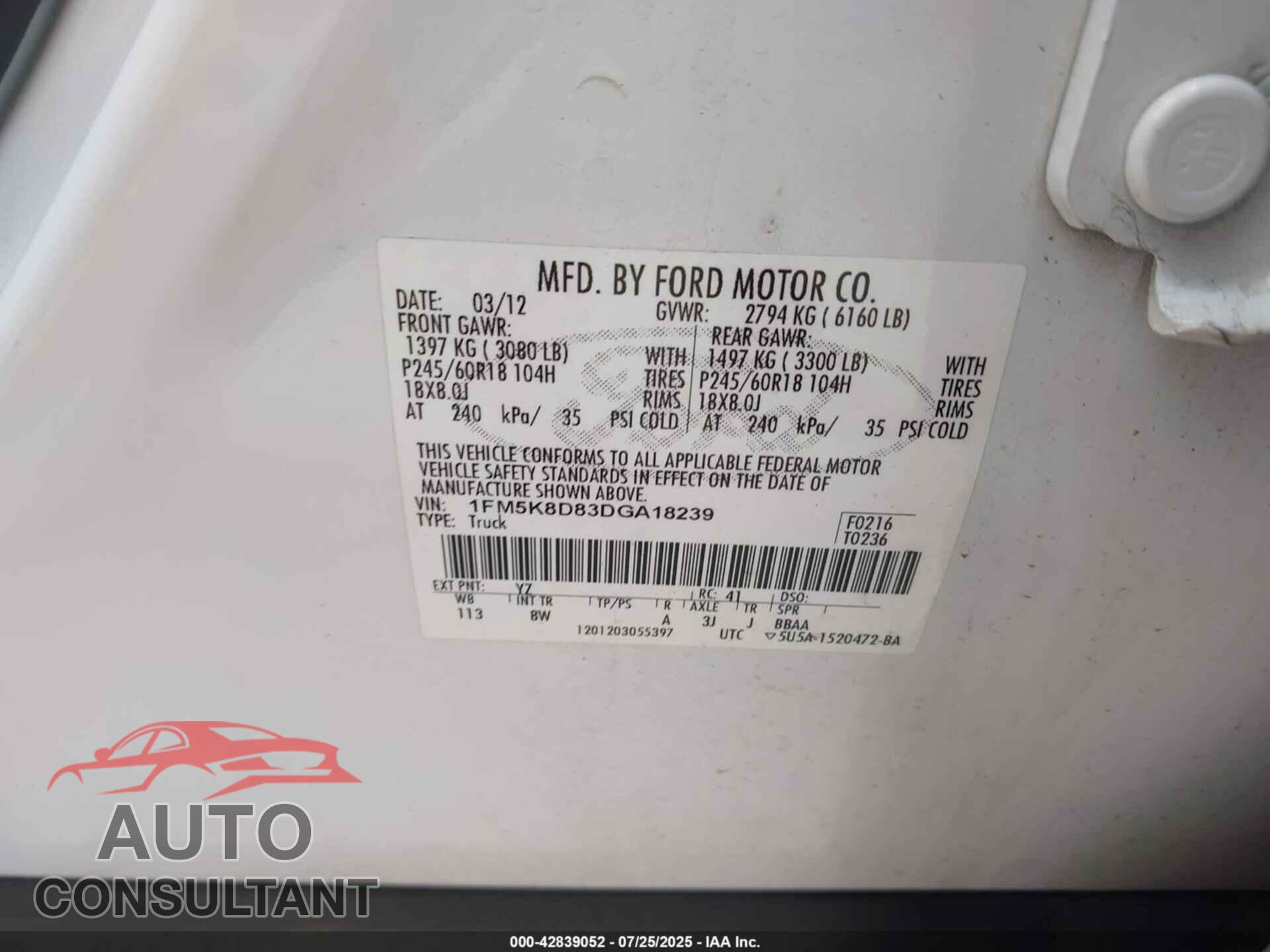 FORD EXPLORER 2013 - 1FM5K8D83DGA18239