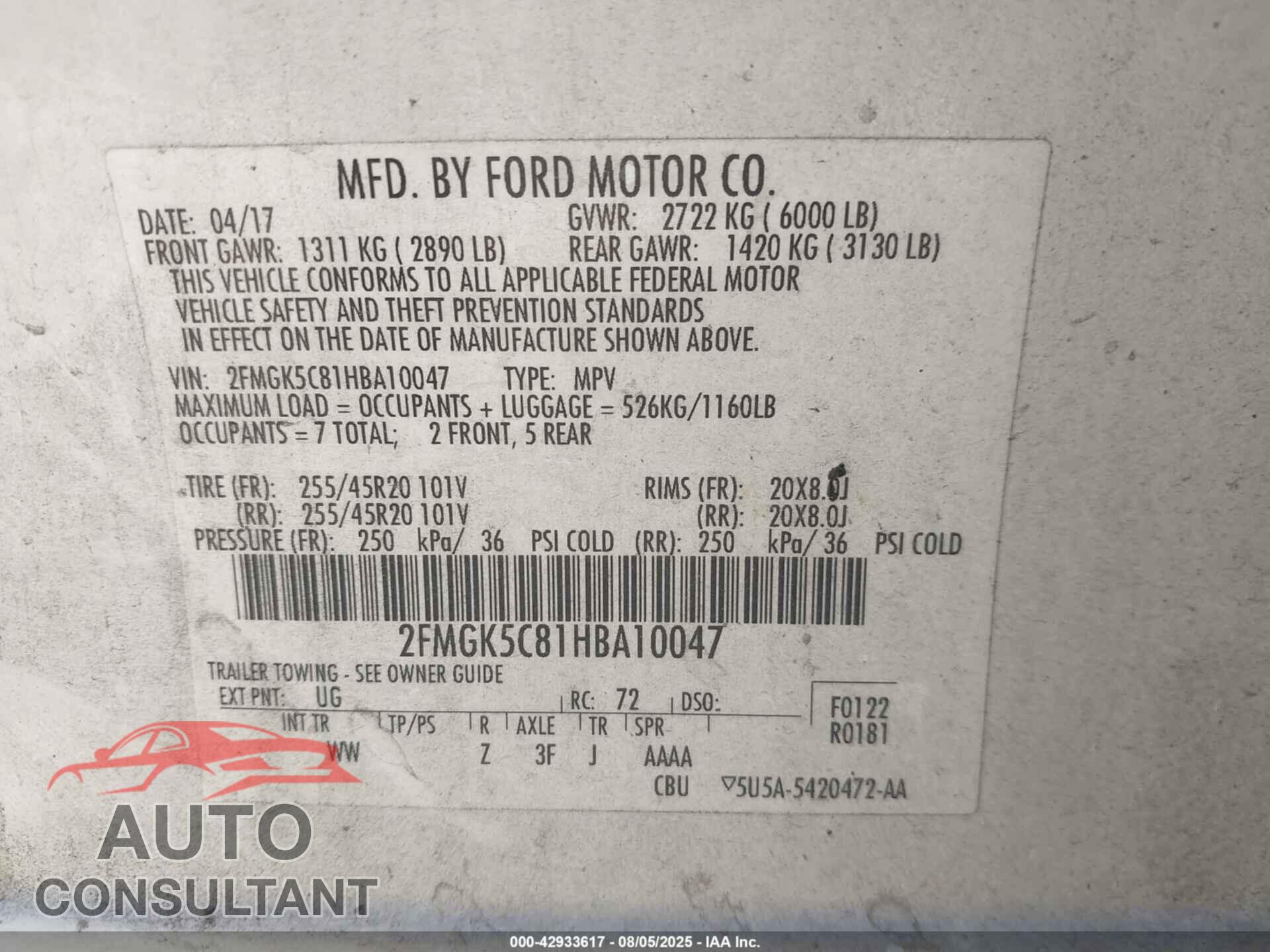 FORD FLEX 2017 - 2FMGK5C81HBA10047
