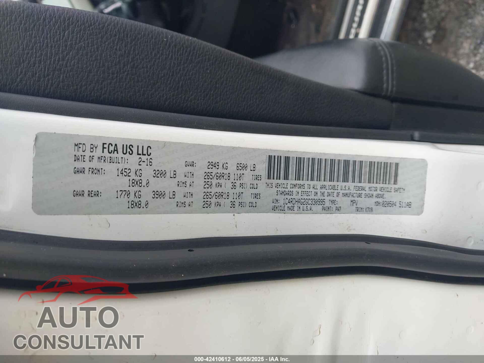 DODGE DURANGO 2016 - 1C4RDHAG2GC330995