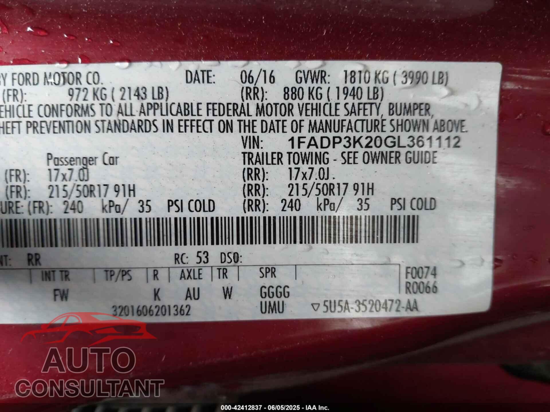 FORD FOCUS 2016 - 1FADP3K20GL361112