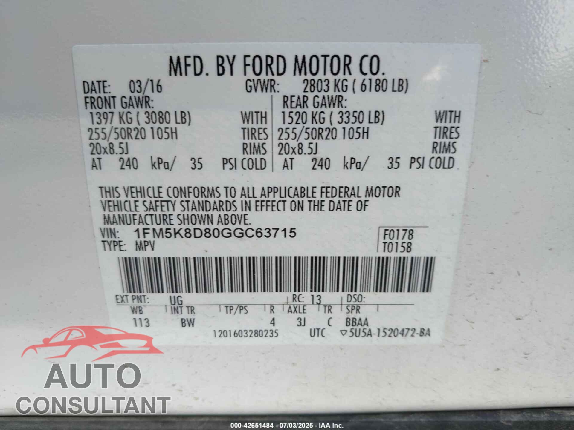 FORD EXPLORER 2016 - 1FM5K8D80GGC63715