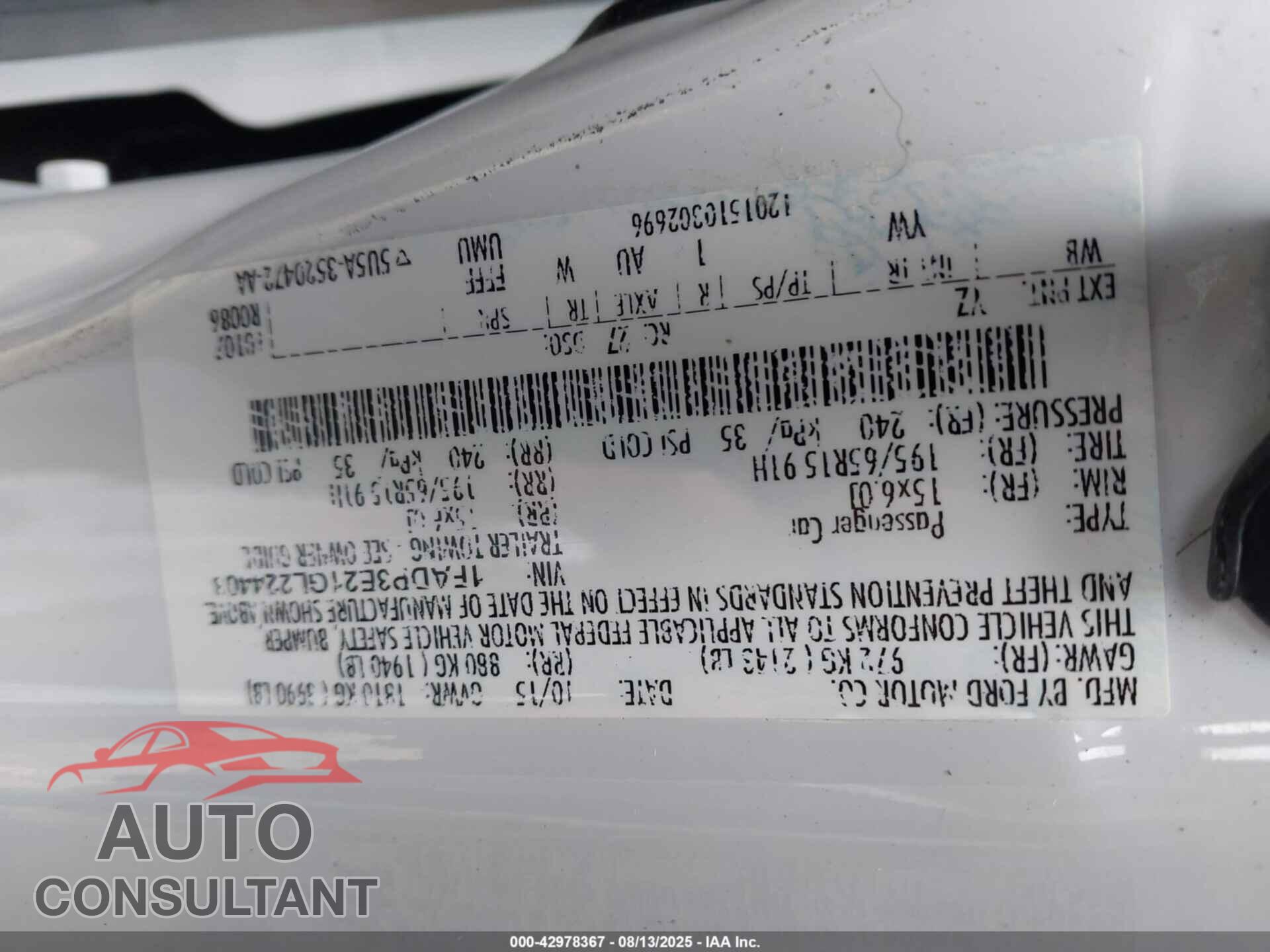 FORD FOCUS 2016 - 1FADP3E21GL224403