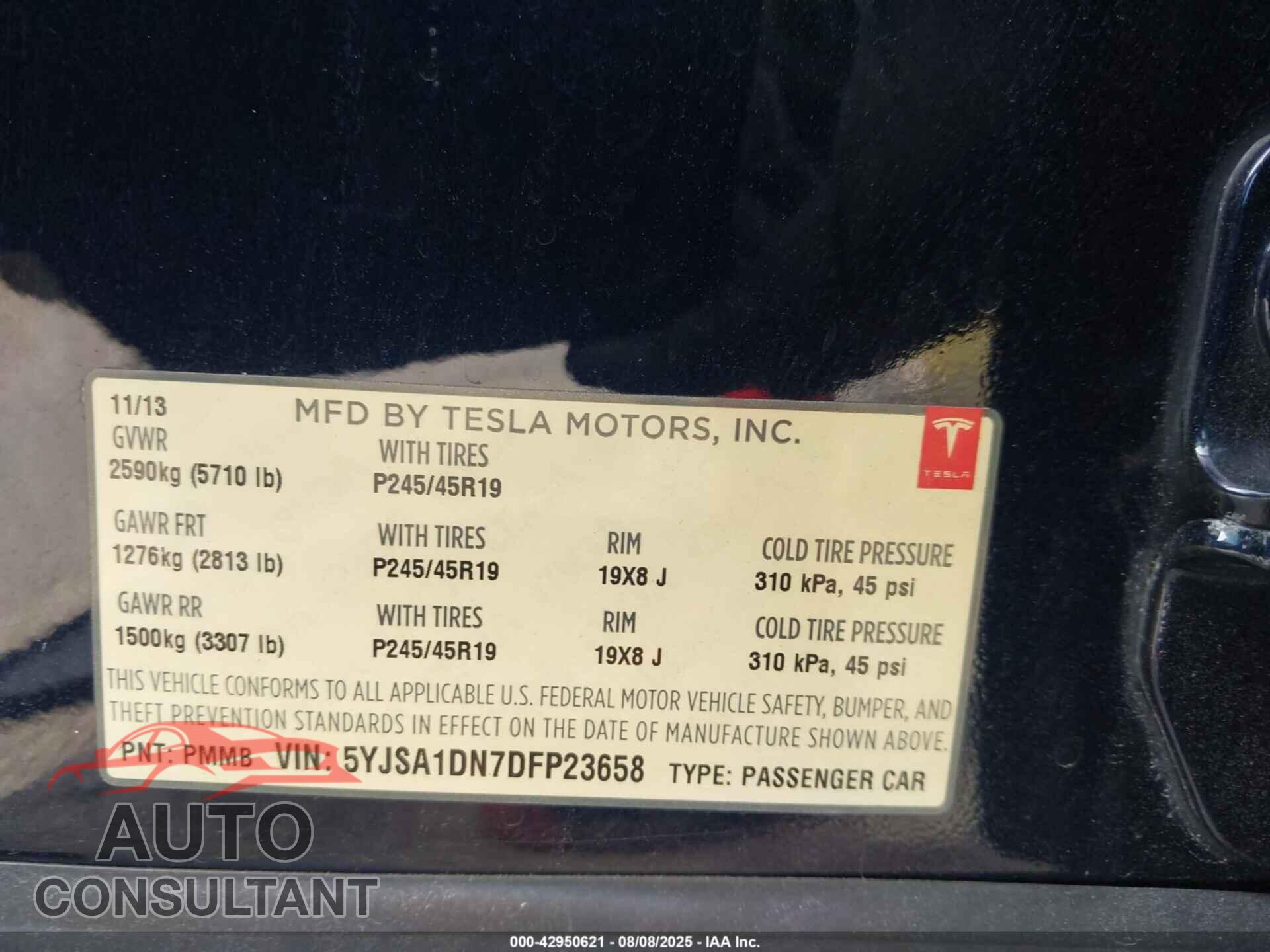 TESLA MODEL S 2013 - 5YJSA1DN7DFP23658