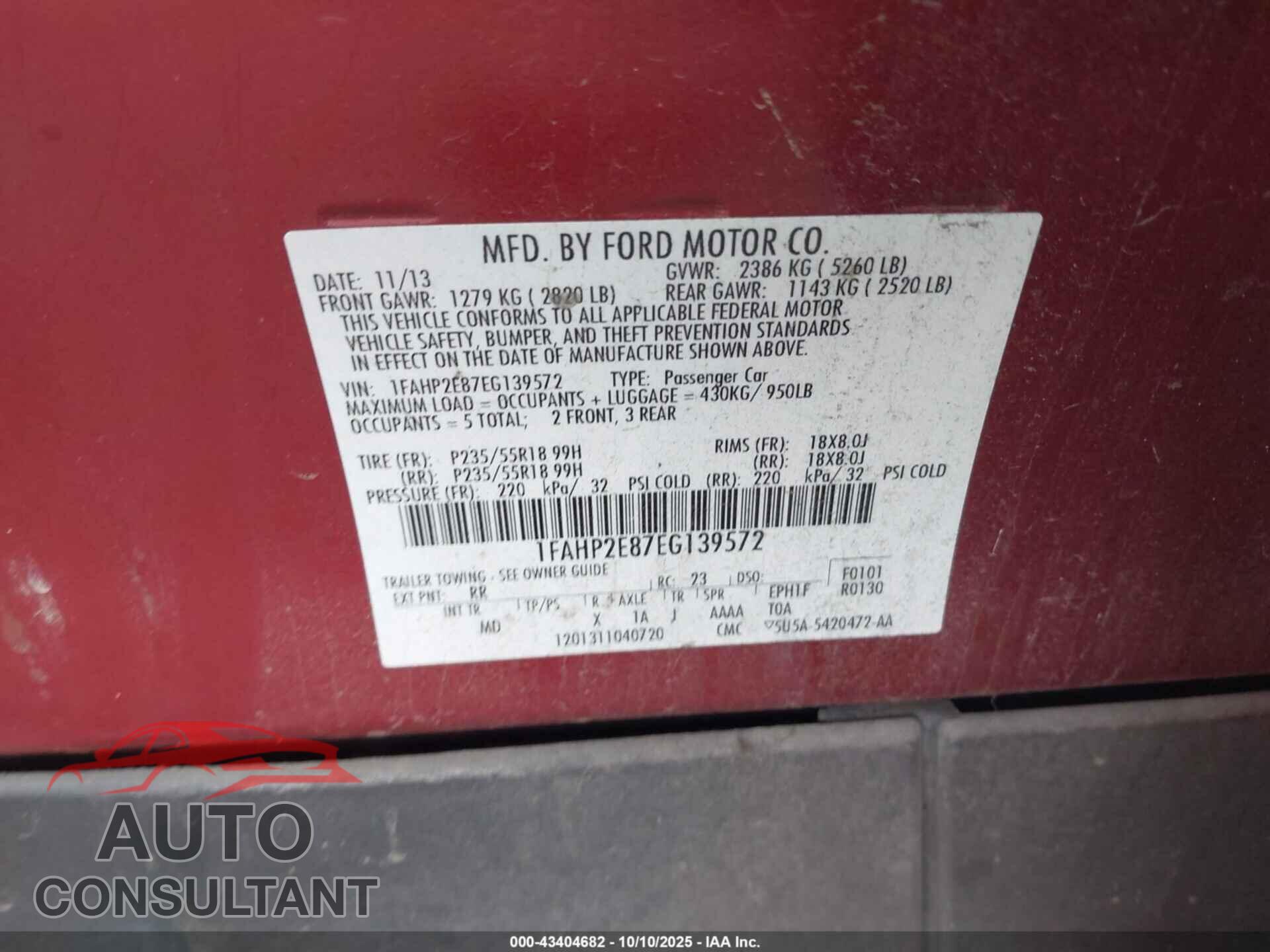 FORD TAURUS 2014 - 1FAHP2E87EG139572