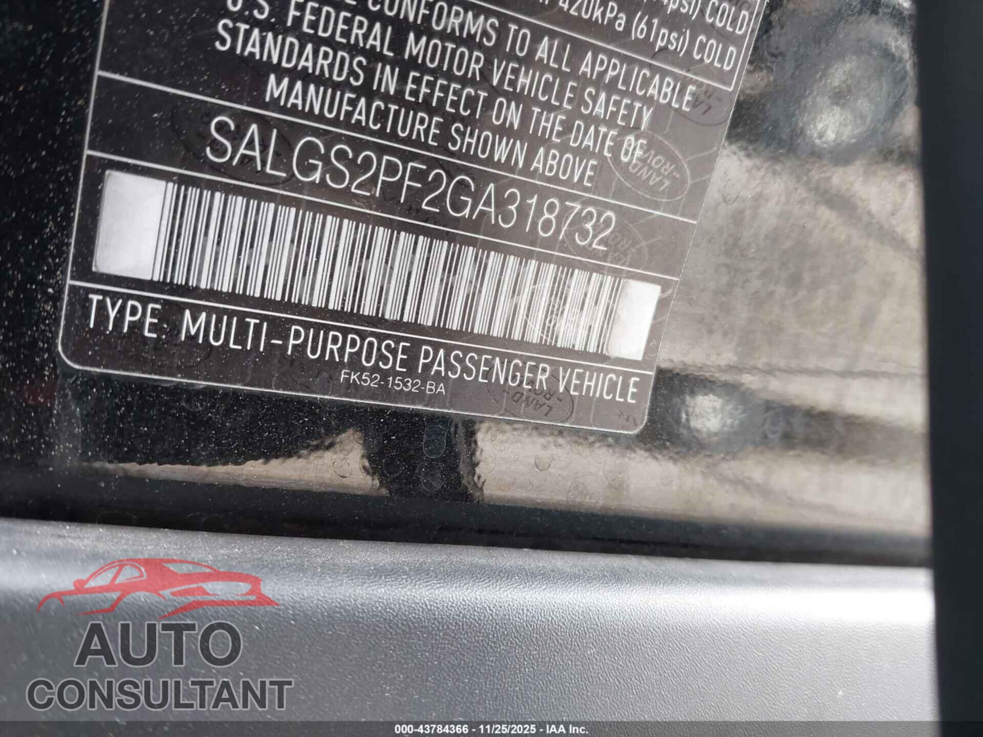 LAND ROVER RANGE ROVER 2016 - SALGS2PF2GA318732
