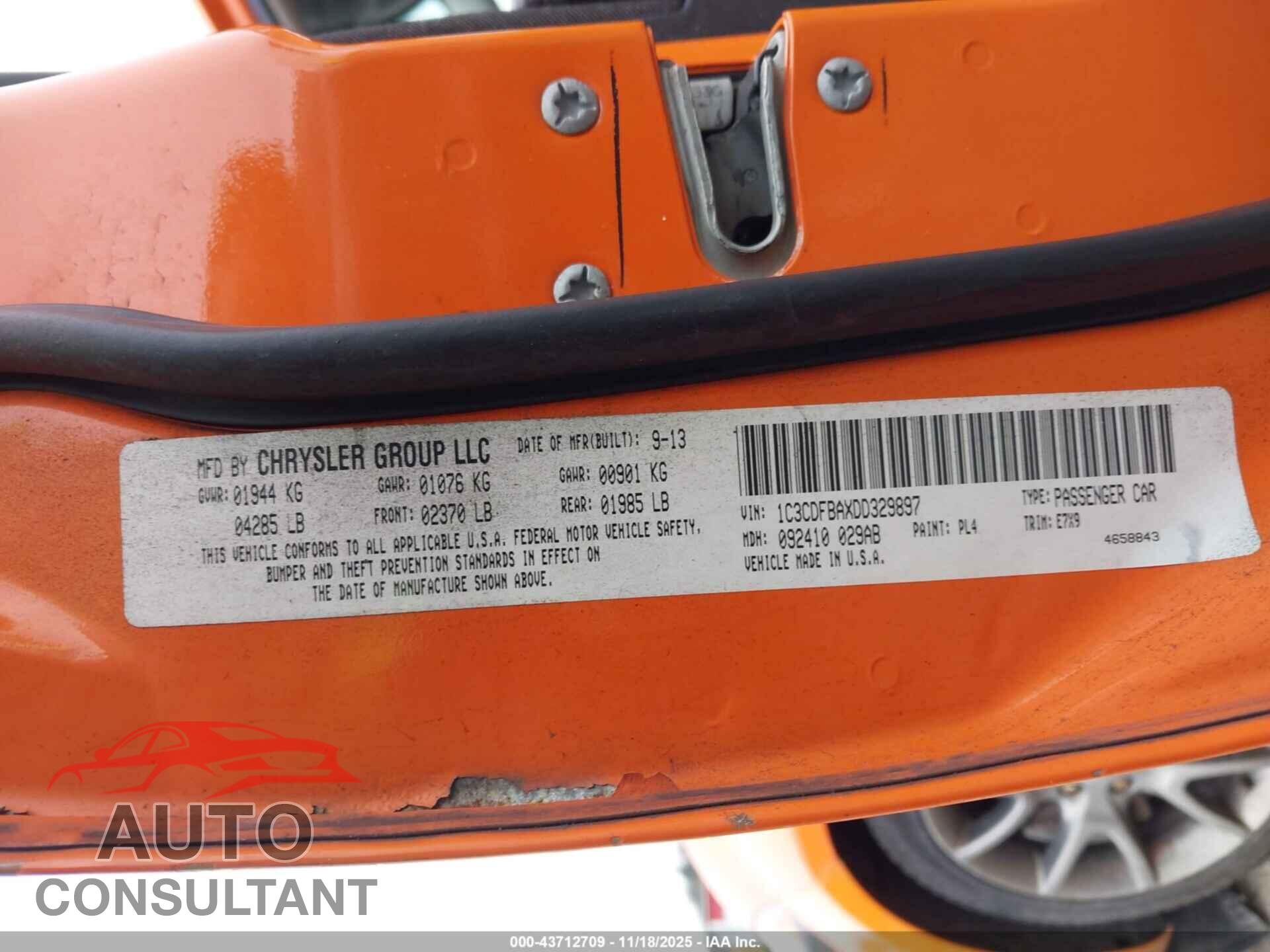 DODGE DART 2013 - 1C3CDFBAXDD329897
