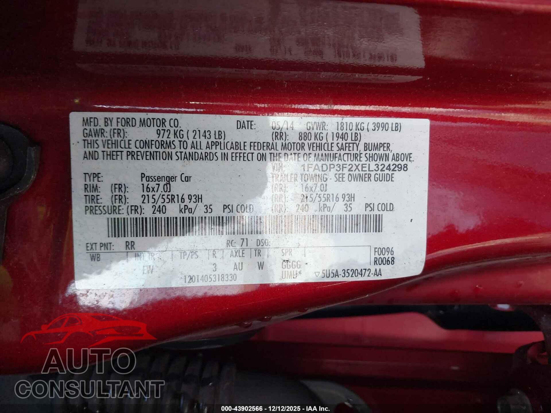 FORD FOCUS 2014 - 1FADP3F2XEL324298