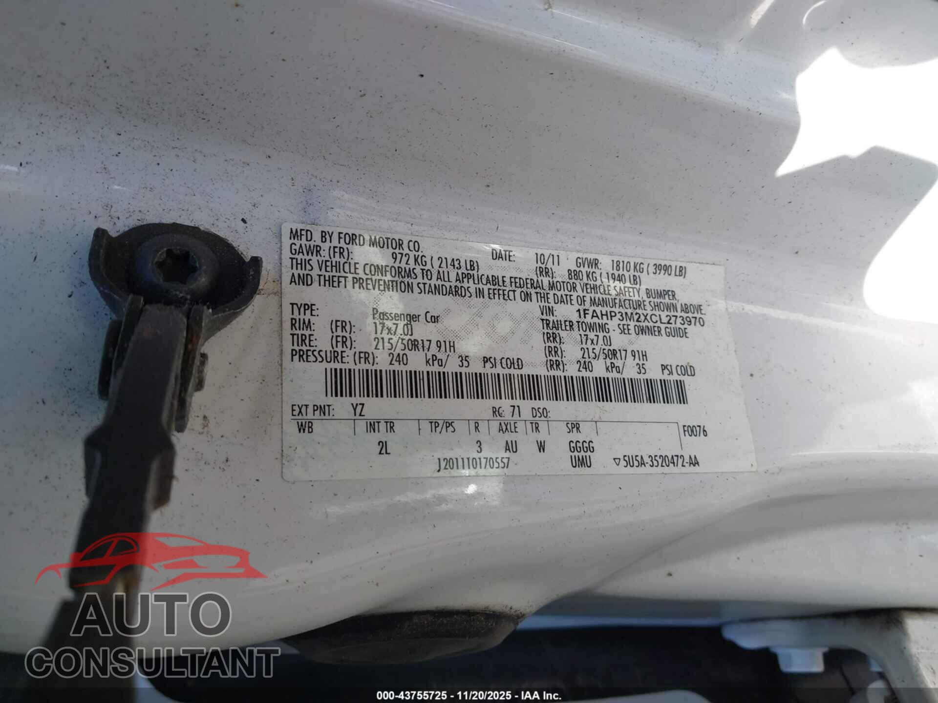 FORD FOCUS 2012 - 1FAHP3M2XCL273970