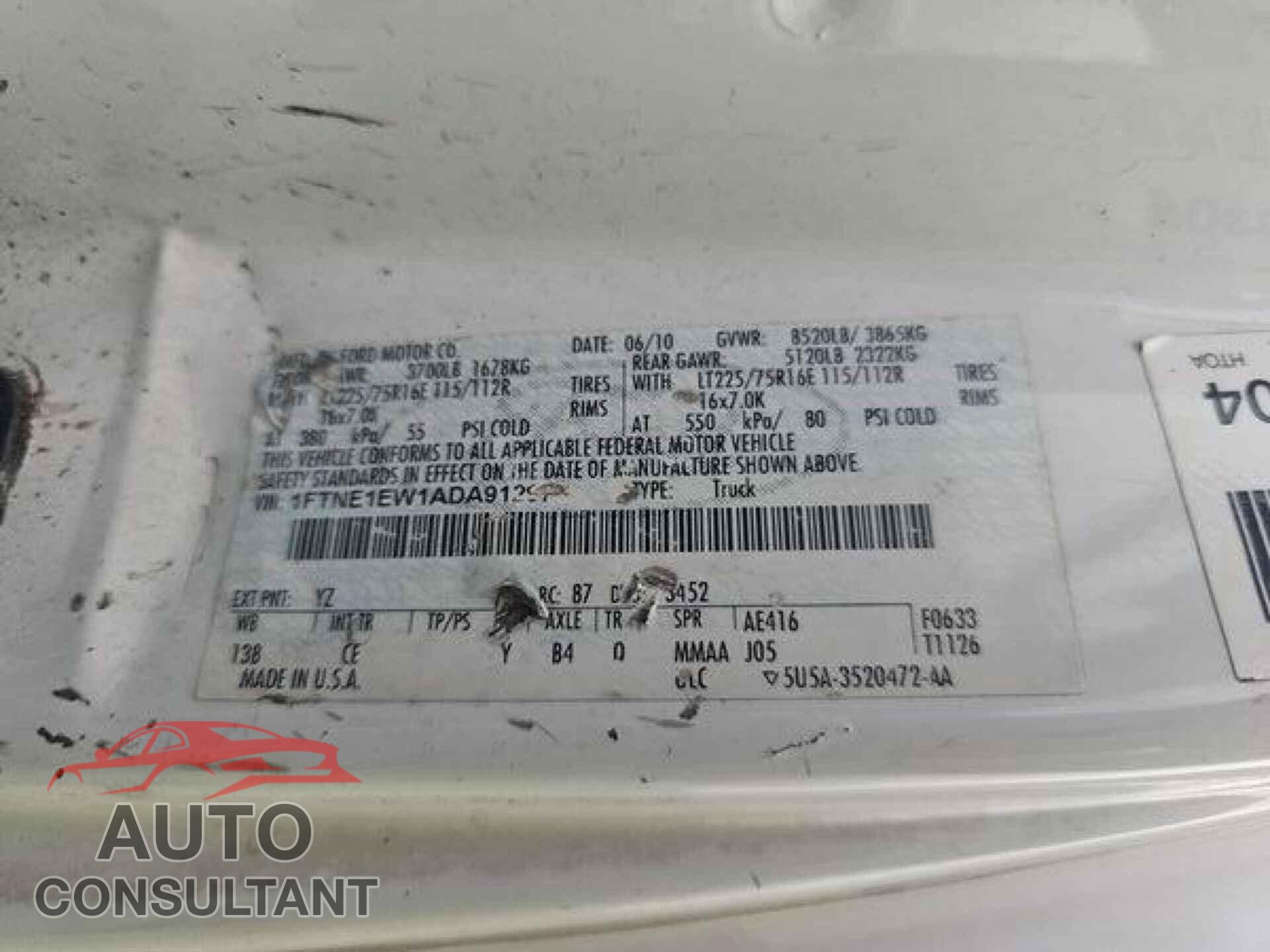 FORD E-150 2010 - 1FTNE1EW1ADA91297
