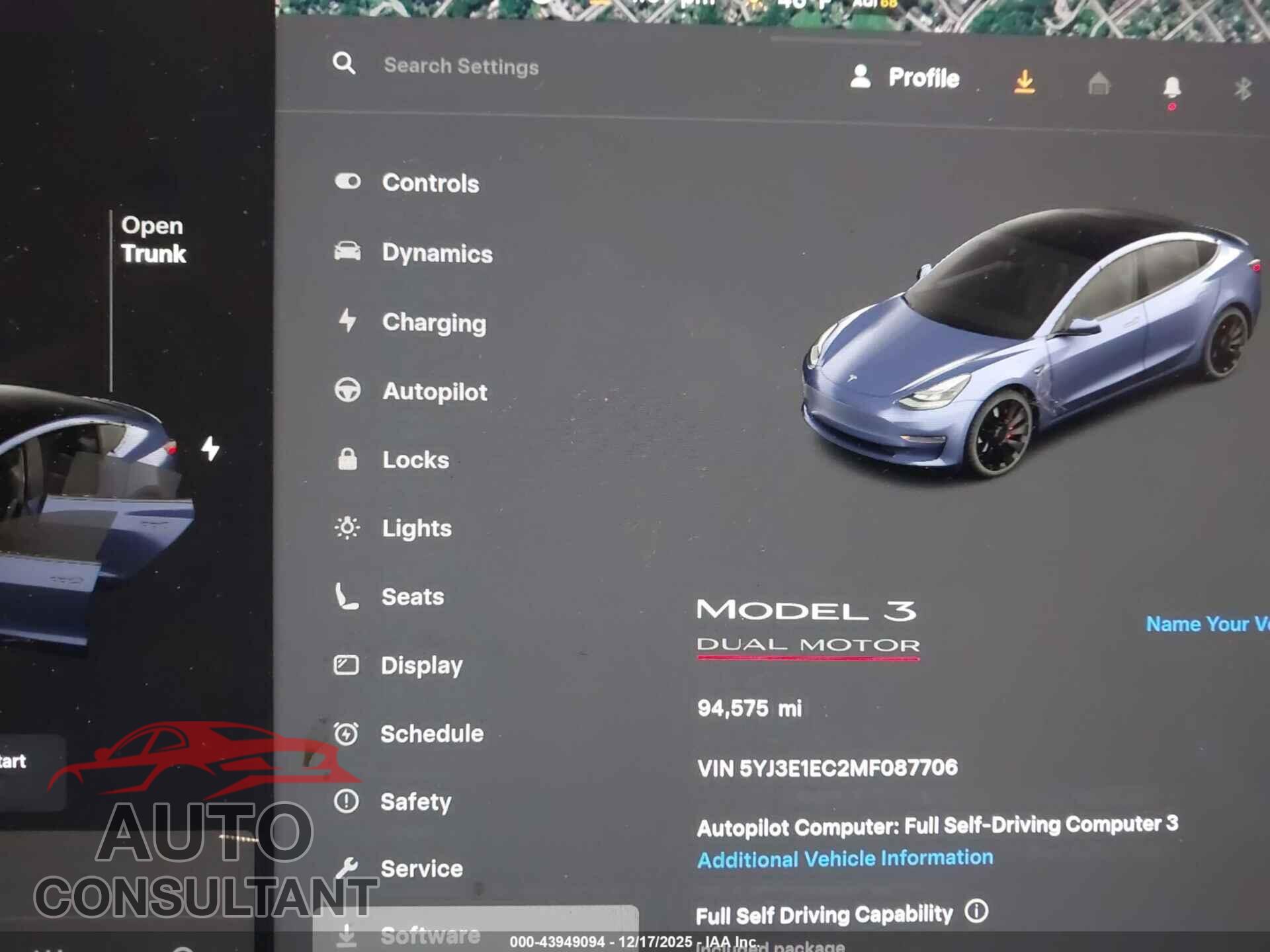 TESLA MODEL 3 2021 - 5YJ3E1EC2MF087706