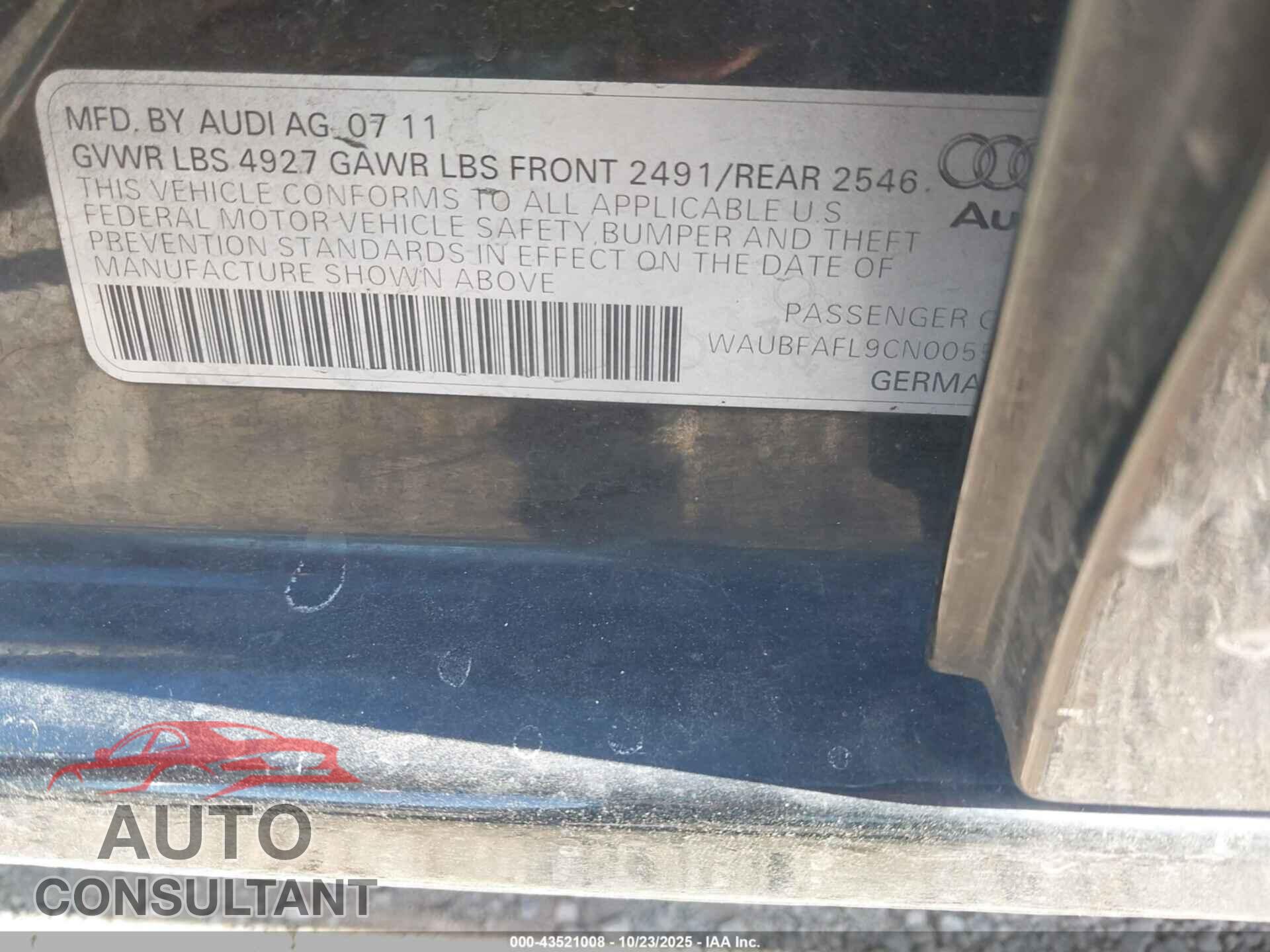 AUDI A4 2012 - WAUBFAFL9CN005572