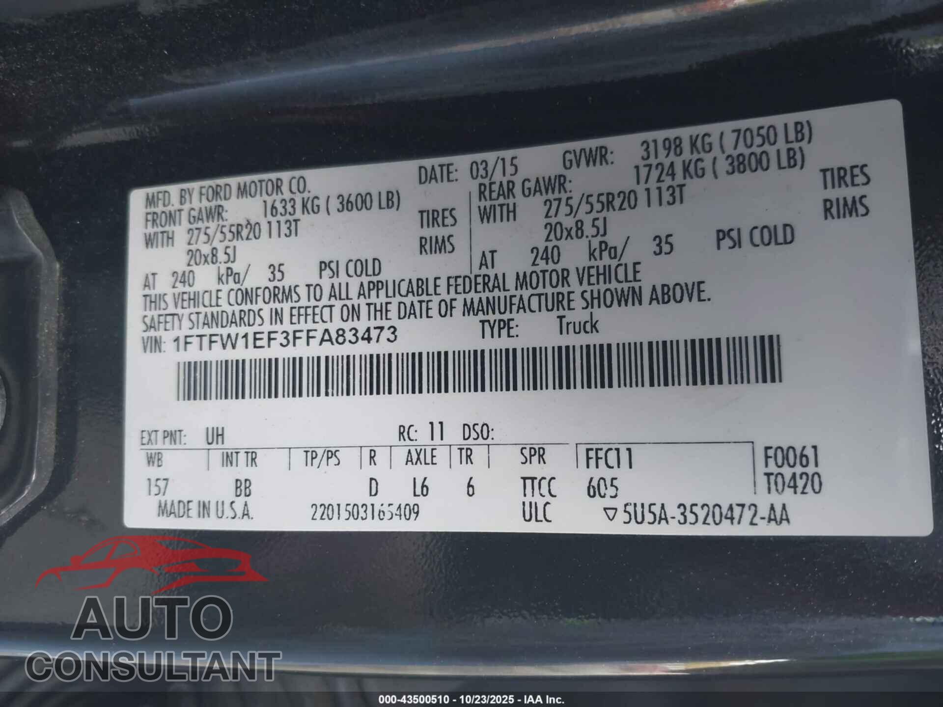 FORD F-150 2015 - 1FTFW1EF3FFA83473