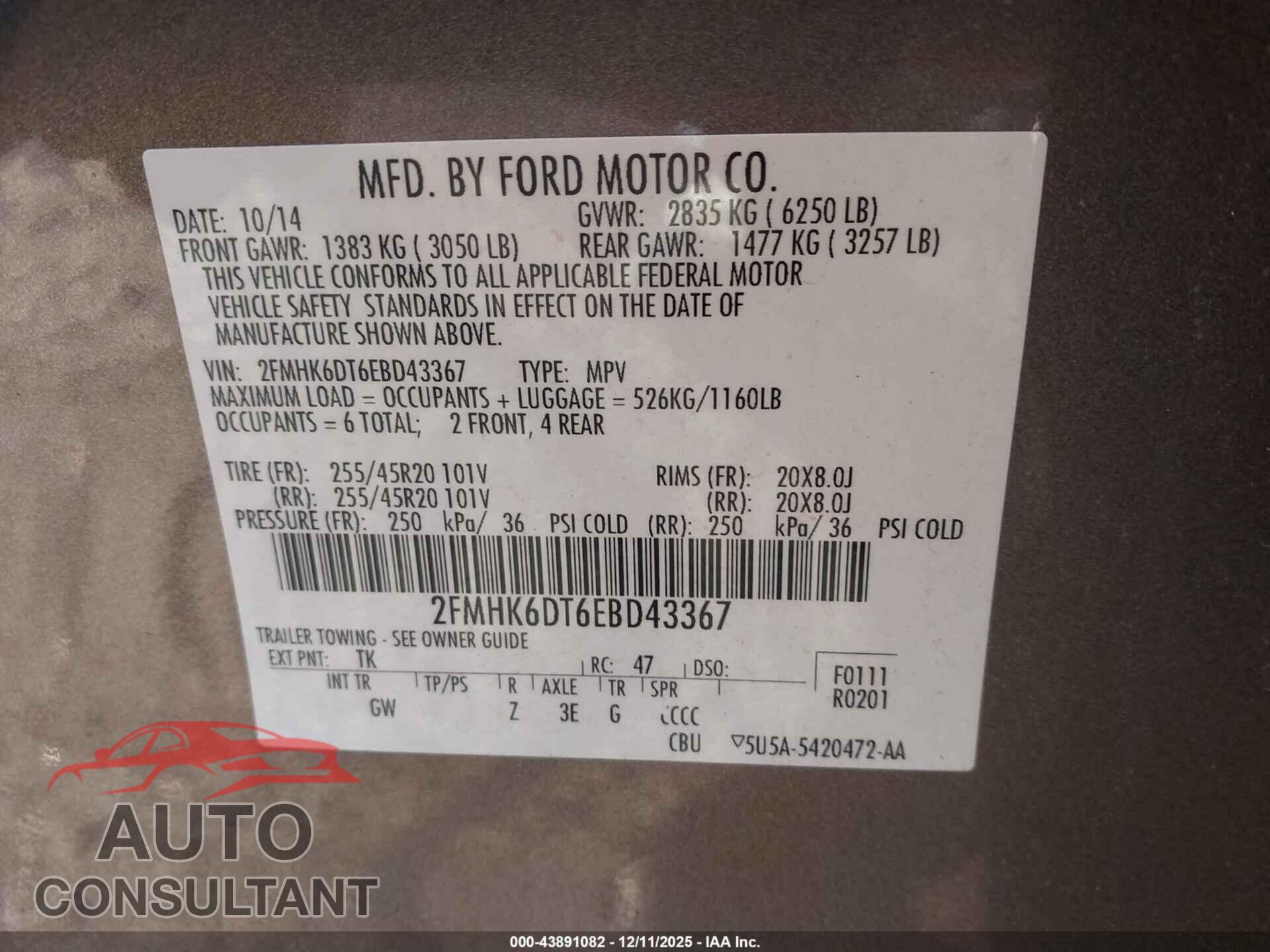 FORD FLEX 2014 - 2FMHK6DT6EBD43367