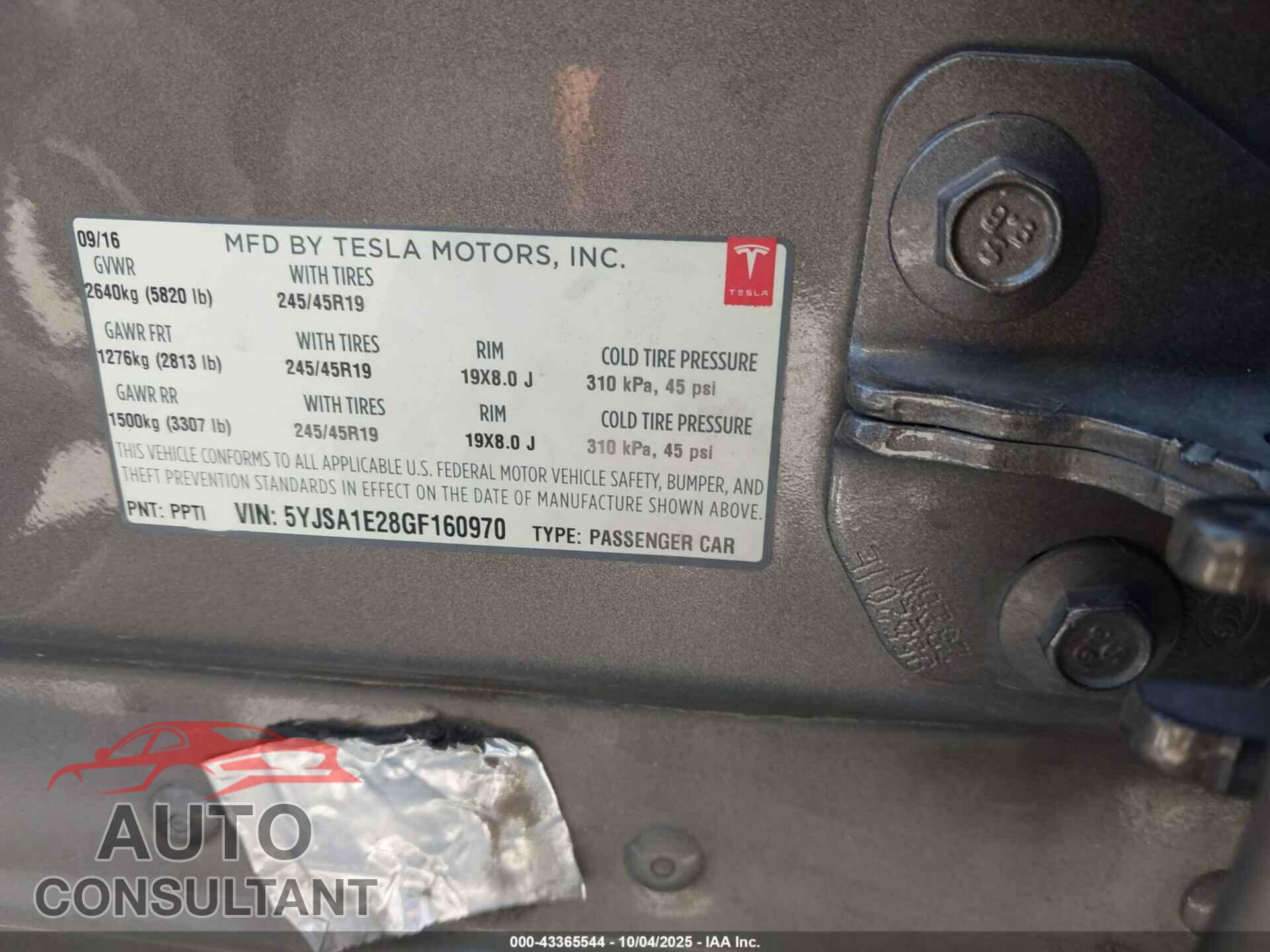 TESLA MODEL S 2016 - 5YJSA1E28GF160970