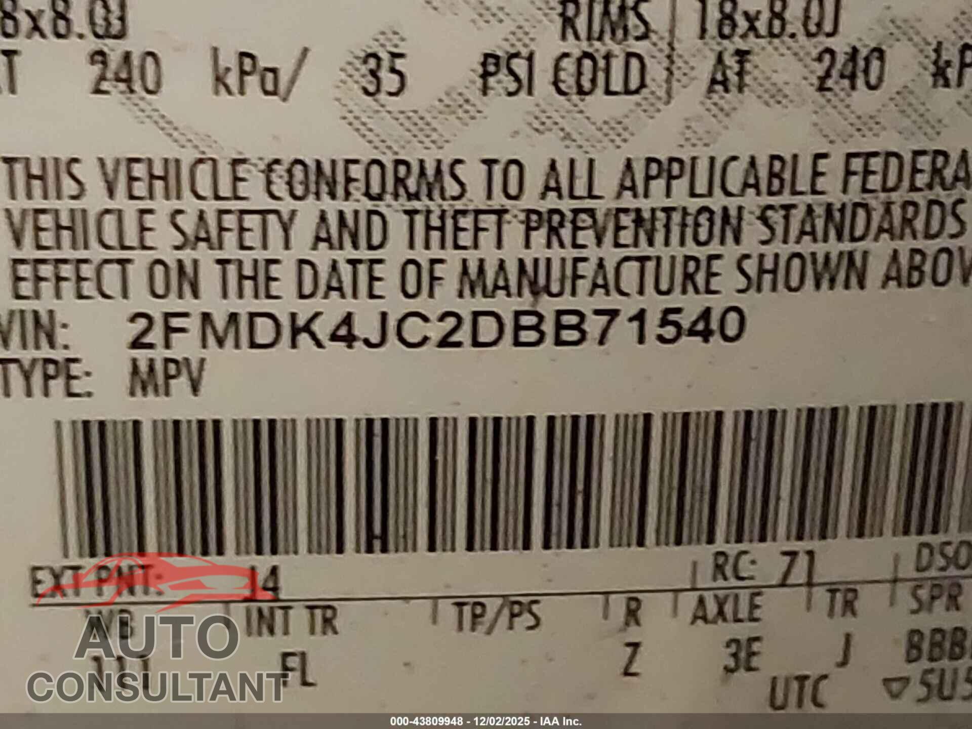 FORD EDGE 2013 - 2FMDK4JC2DBB71540