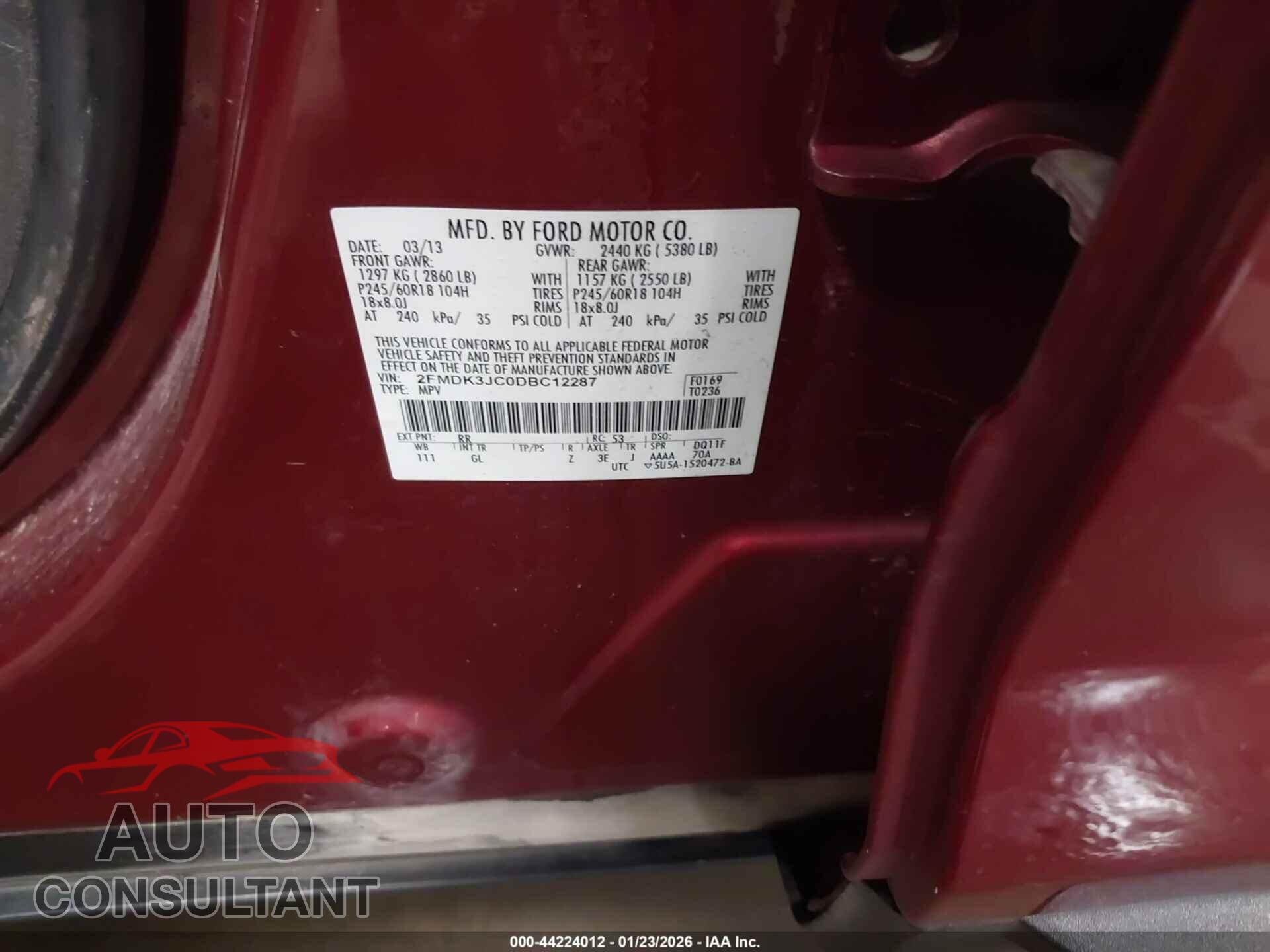 FORD EDGE 2013 - 2FMDK3JC0DBC12287