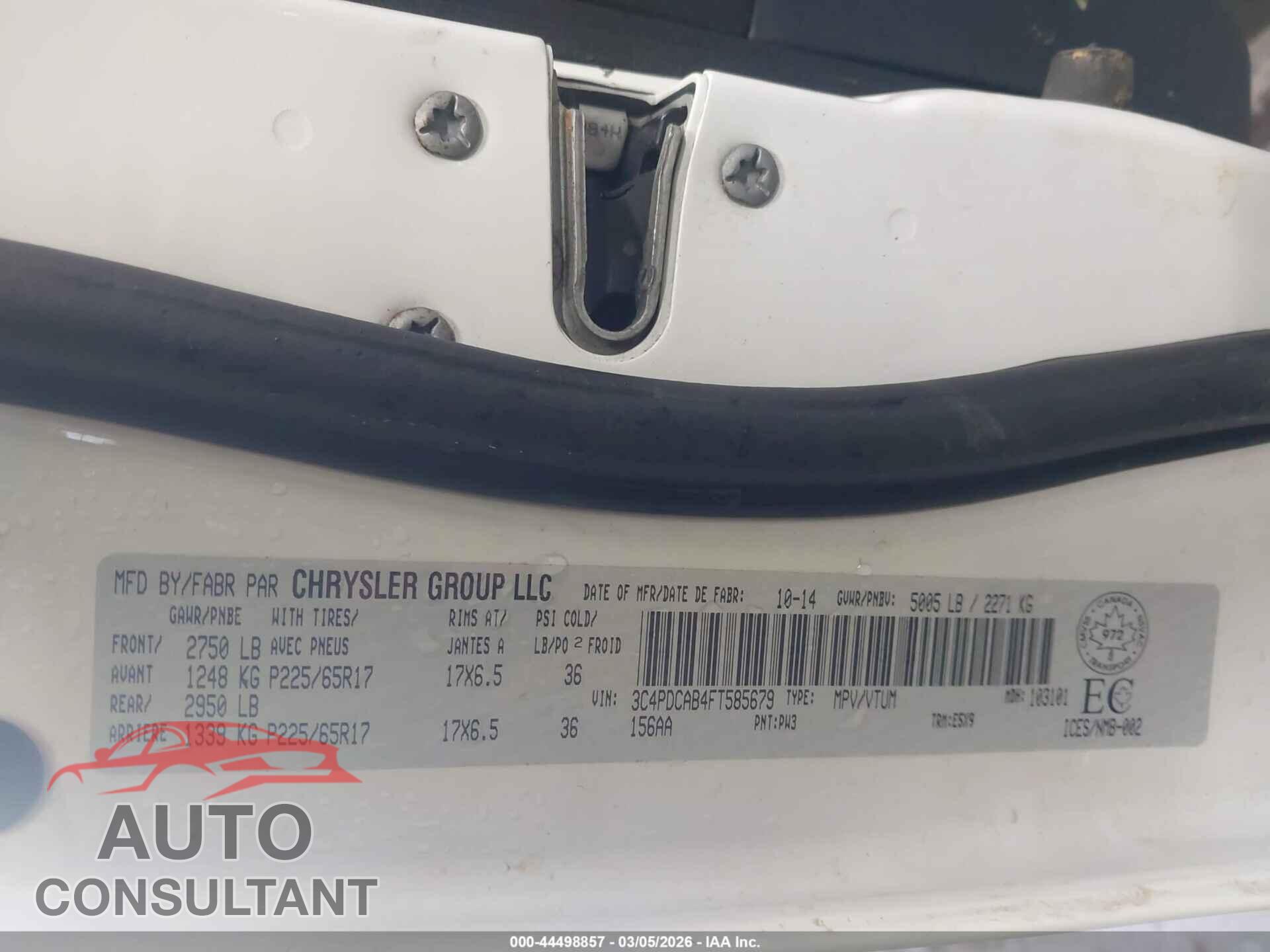 DODGE JOURNEY 2015 - 3C4PDCAB4FT585679