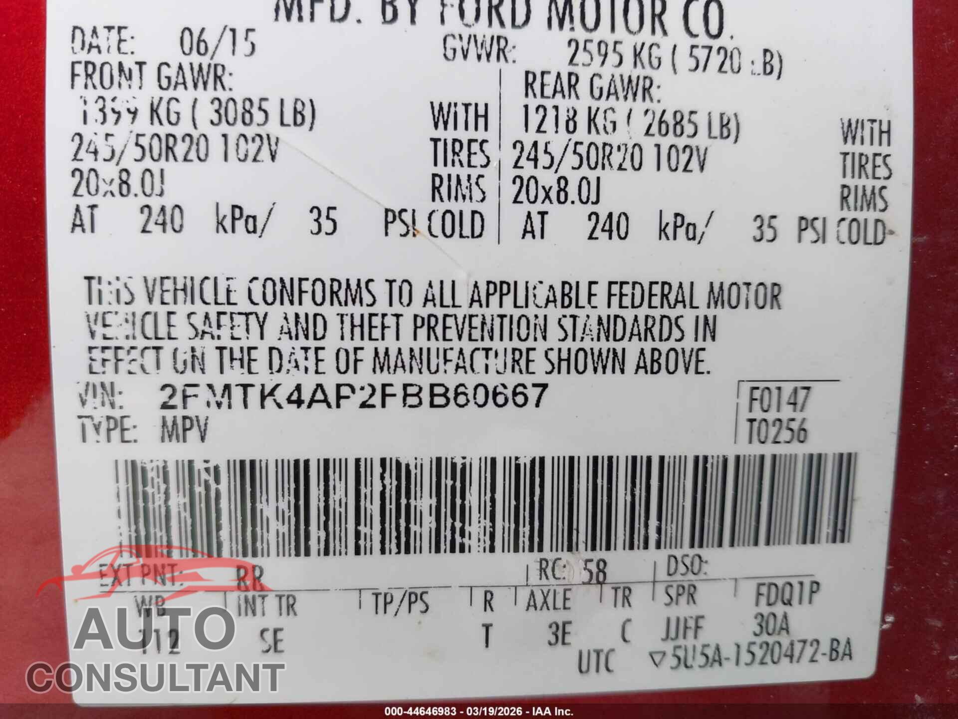 FORD EDGE 2015 - 2FMTK4AP2FBB60667