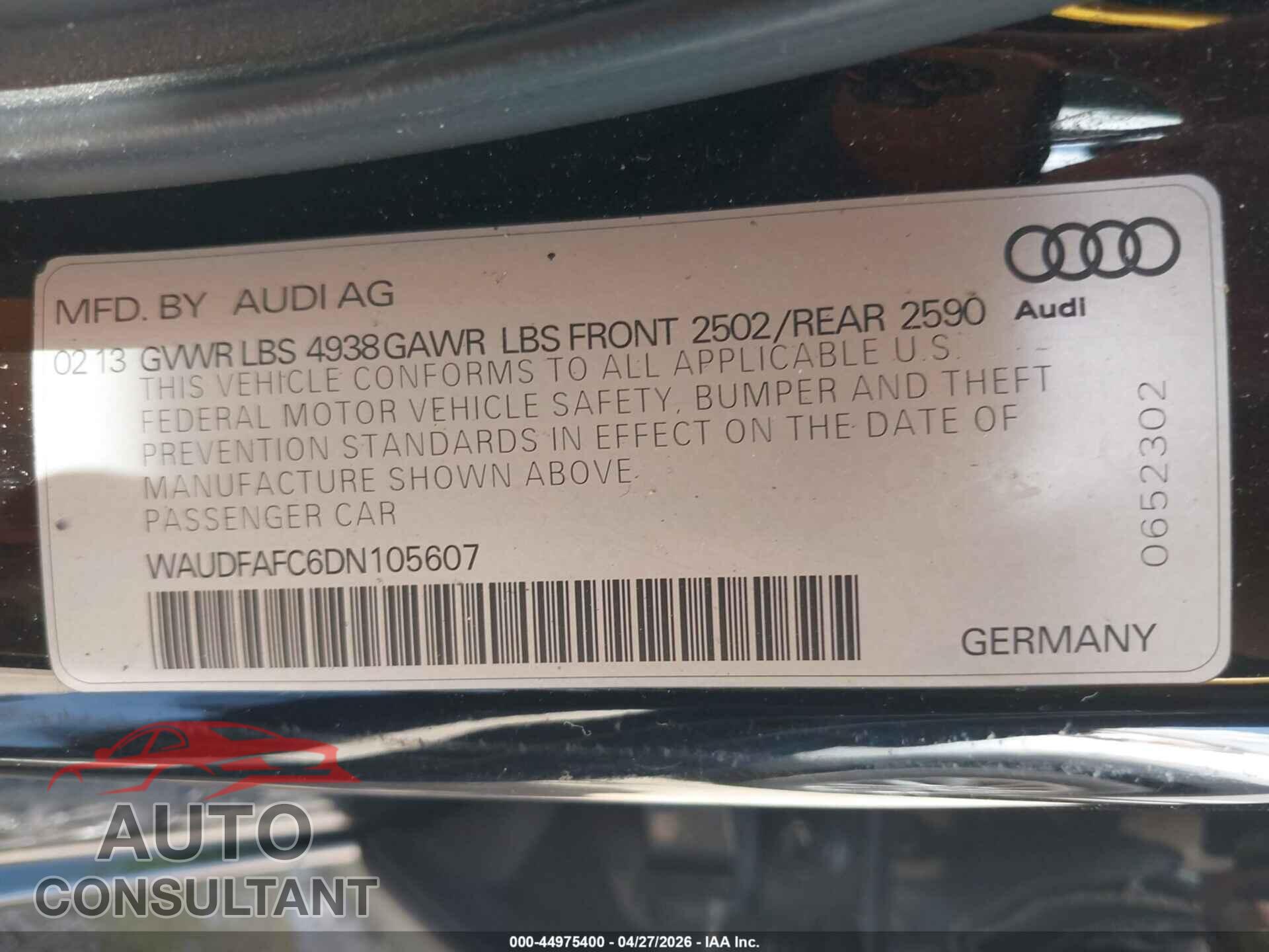 AUDI A6 2013 - WAUDFAFC6DN105607