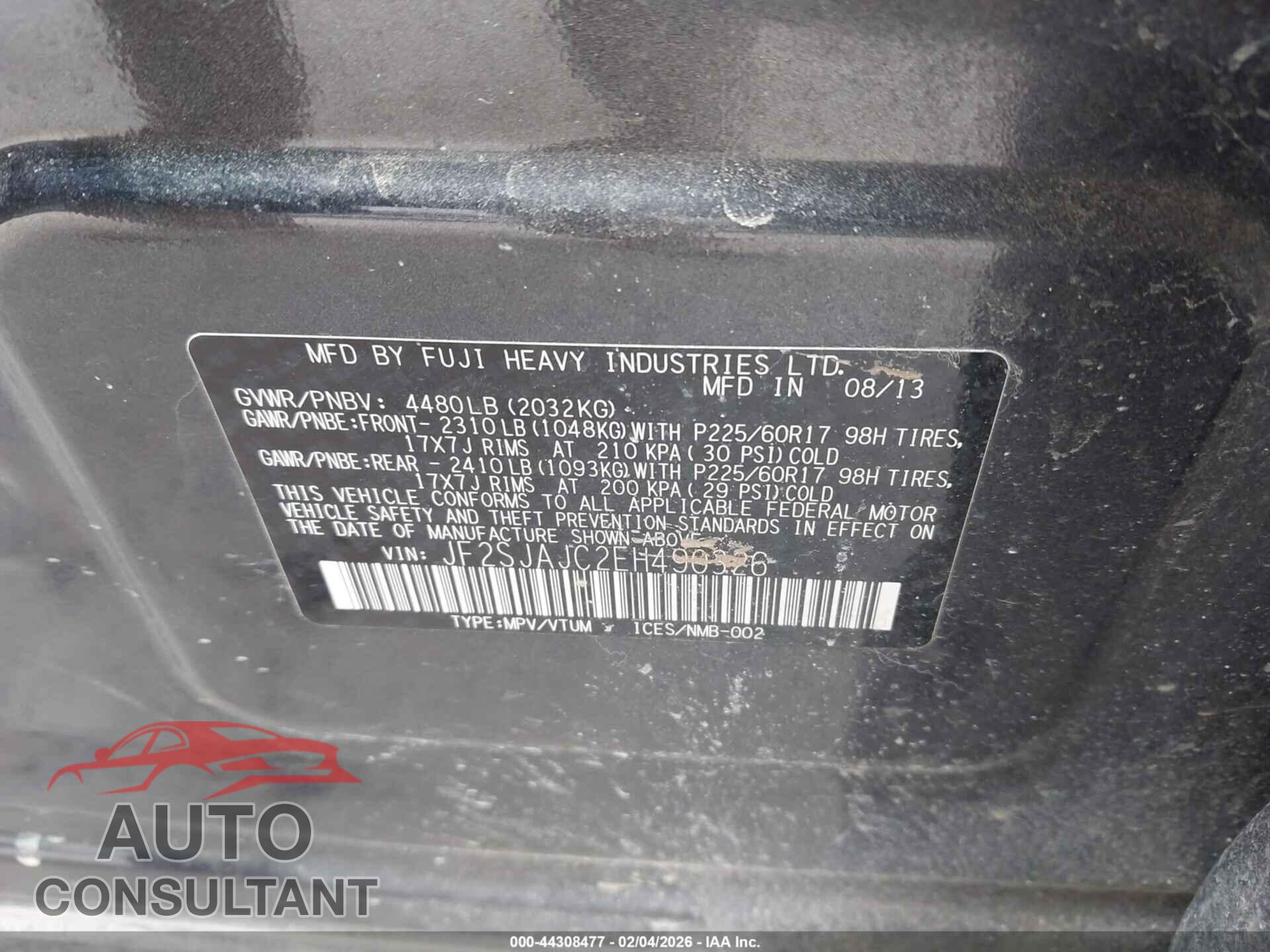 SUBARU FORESTER 2014 - JF2SJAJC2EH490326