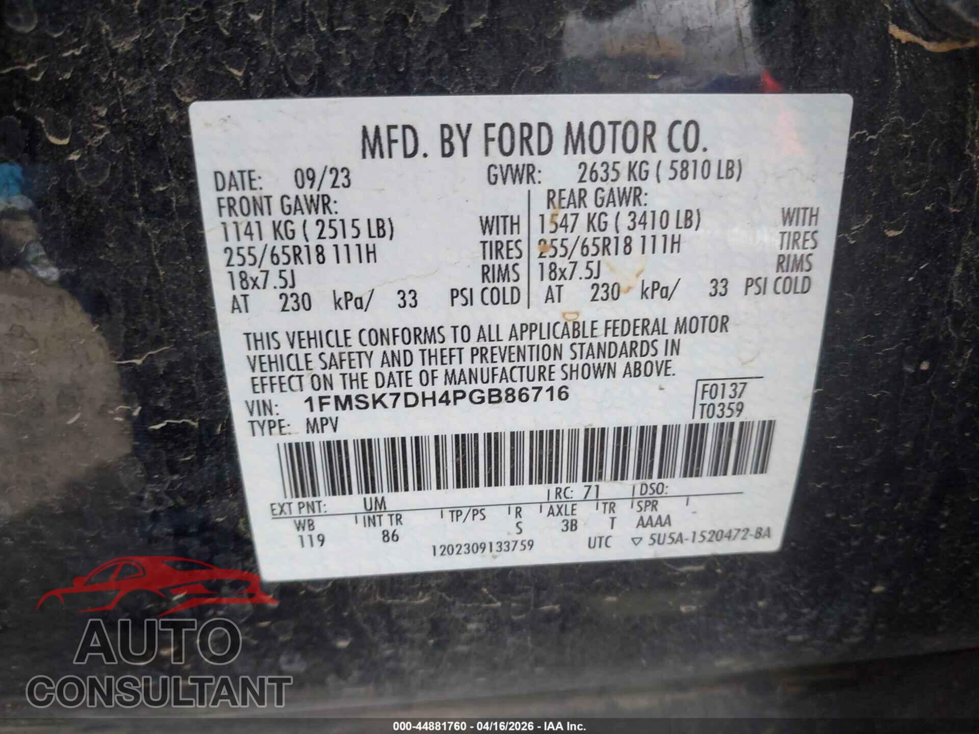 FORD EXPLORER 2023 - 1FMSK7DH4PGB86716