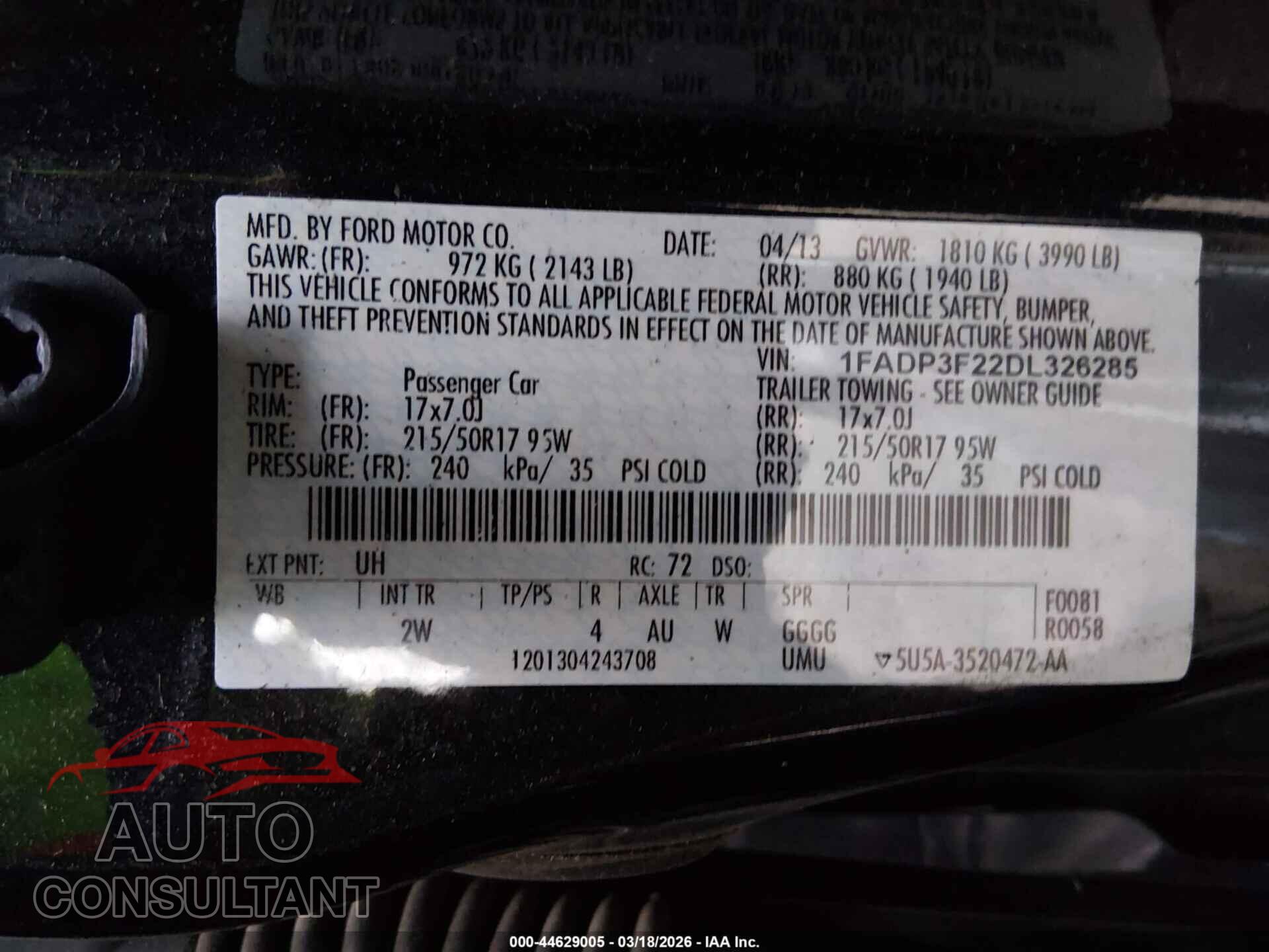 FORD FOCUS 2013 - 1FADP3F22DL326285