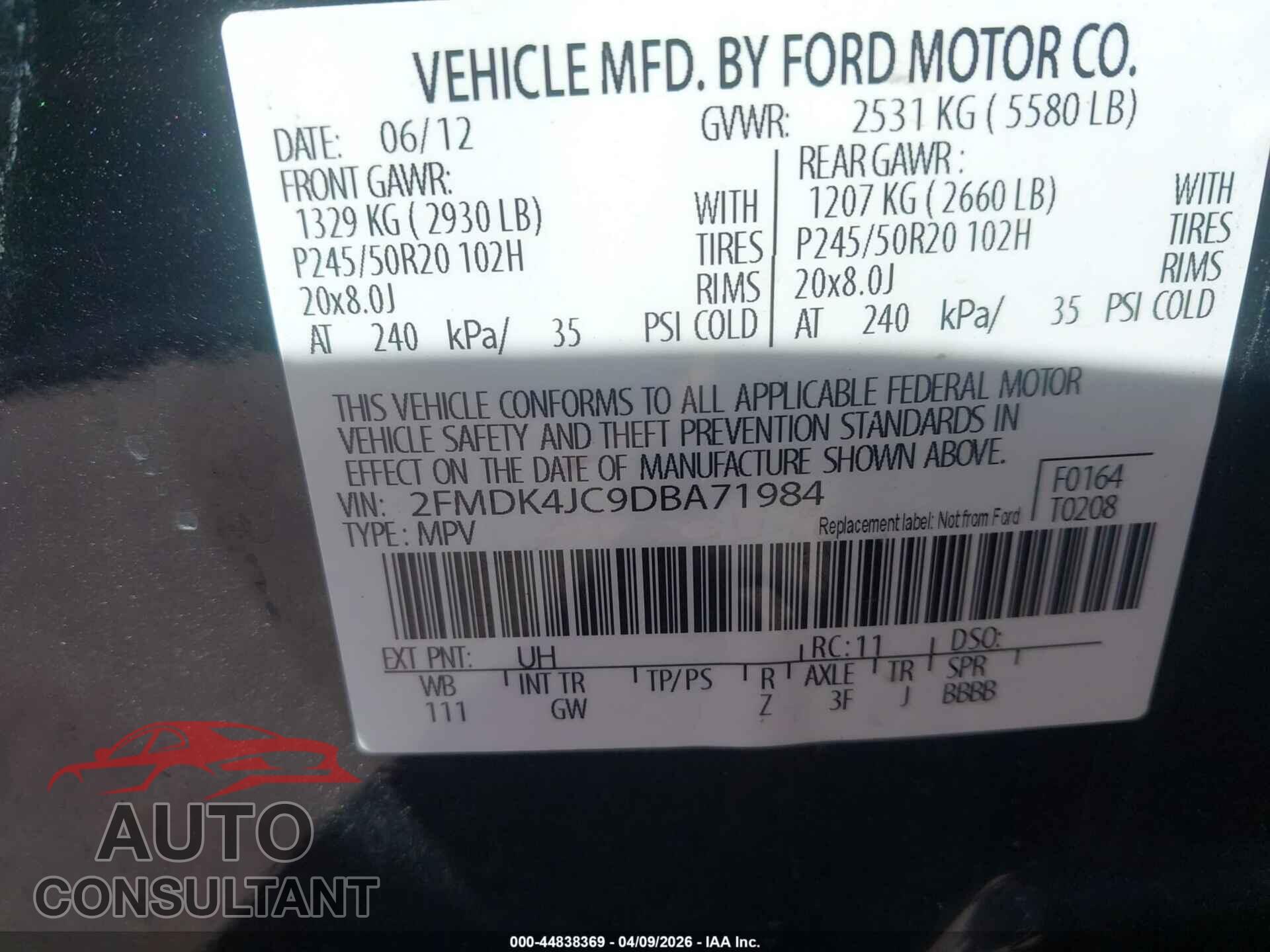 FORD EDGE 2013 - 2FMDK4JC9DBA71984